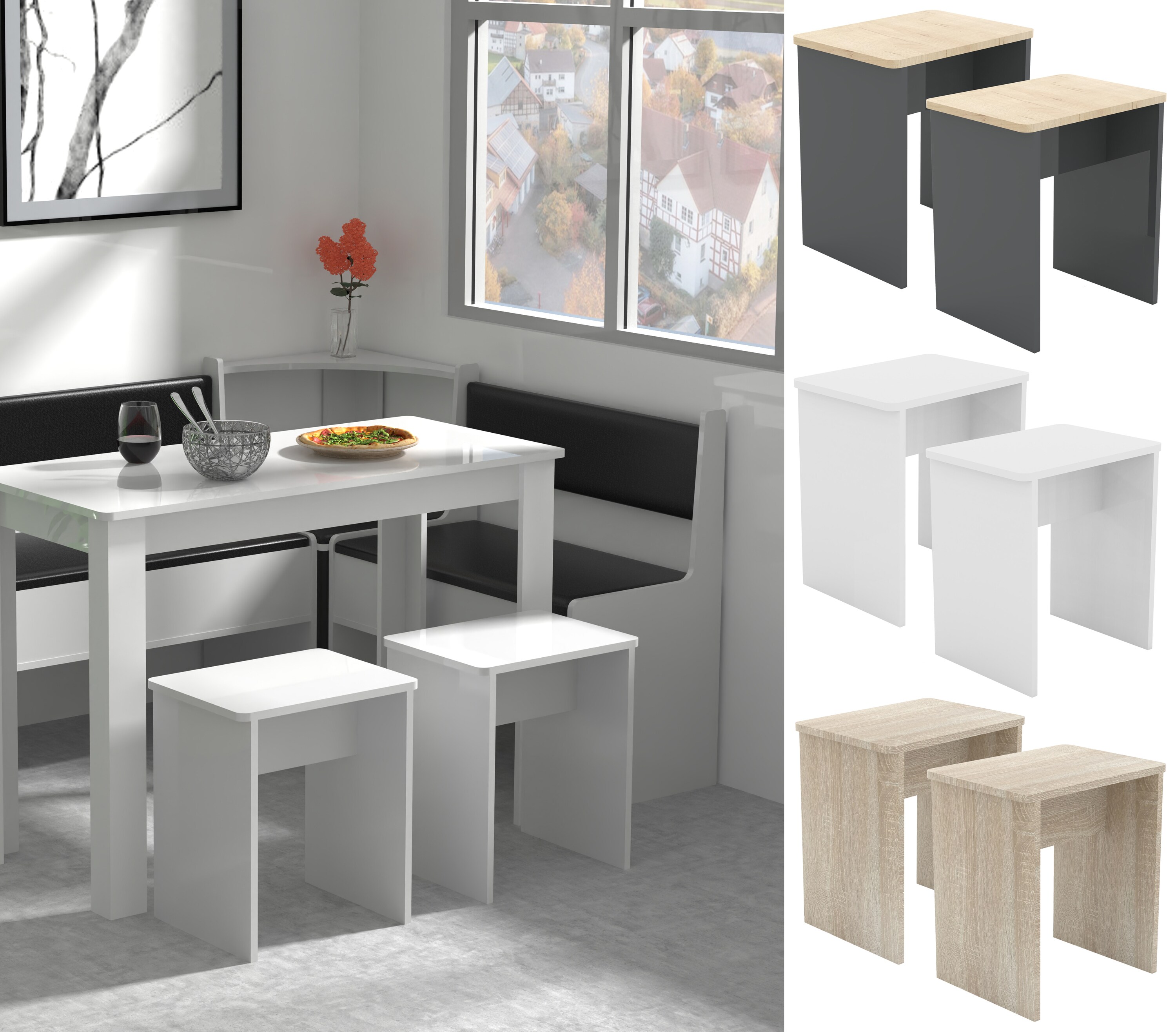 VCM 2er Set Holz Sitzhocker W&uuml;rfel Fu&szlig;ablage Beistelltisch Esal - Bild 1