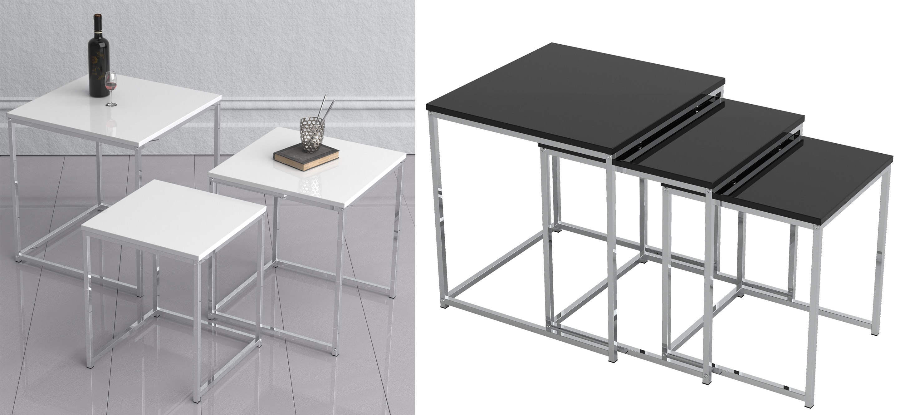 VCM 3-tlg. Set Beistelltisch | Couchtisch schlicht | Sofatisch aus Metall und MDF | Kaffeetisch - Glisal - Bild 1