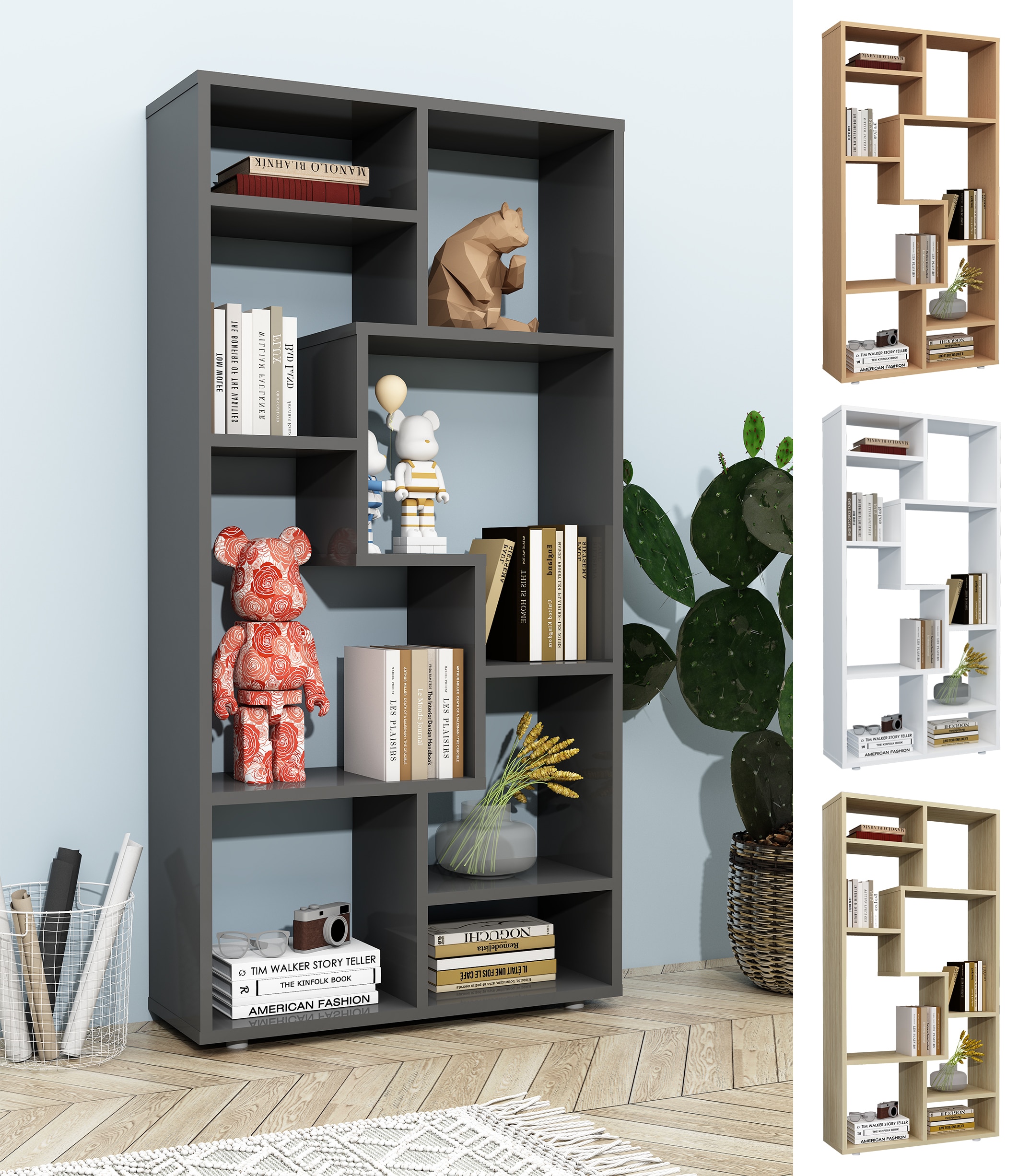 VCM Holz Standregal B&uuml;cherregal Medienregal Aufbewahrung Raumteiler Deko Regal Lanisa M - Bild 1
