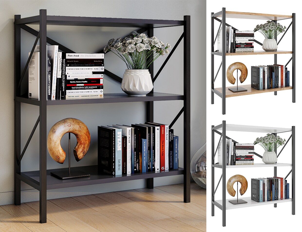 VCM Holz Metall Aufbewahrung Stand Regal B&uuml;cherregal Deko B&uuml;cher Standregal Insasi 2 - Bild 1