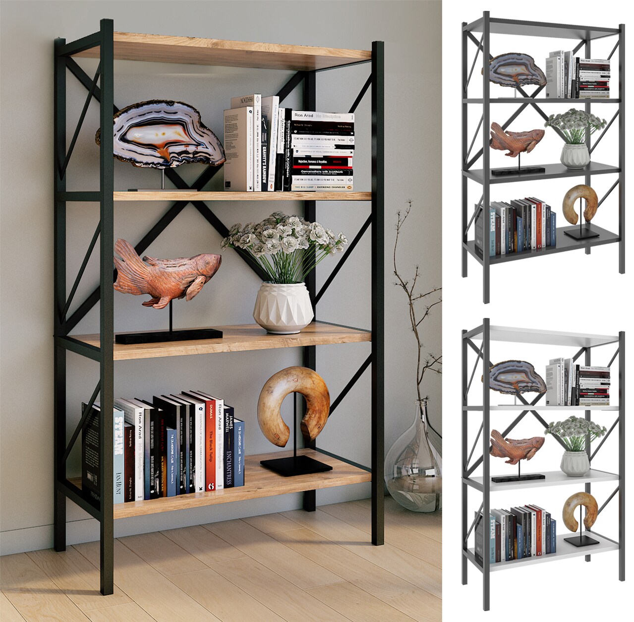 VCM Holz Metall Aufbewahrung Stand Regal B&uuml;cherregal Deko B&uuml;cher Standregal Insasi 4 - Bild 1