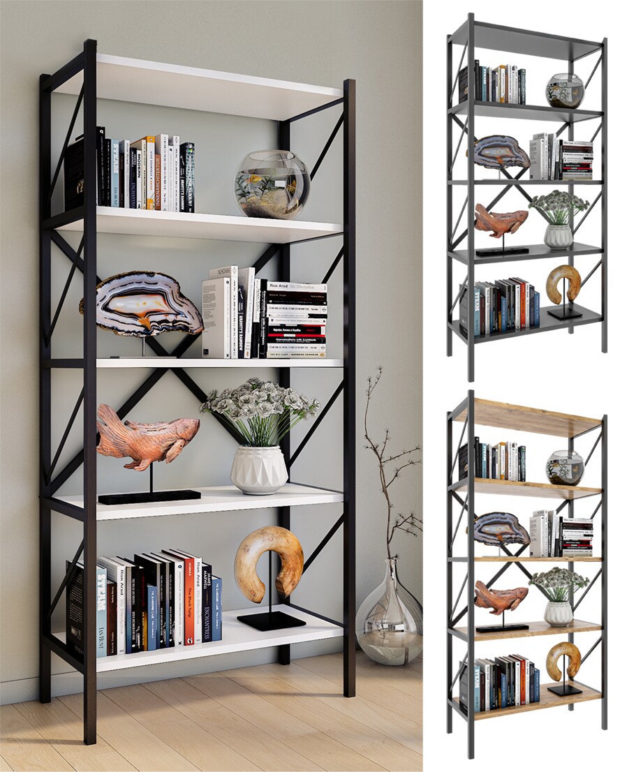 VCM Holz Metall Aufbewahrung Stand Regal B&uuml;cherregal Deko B&uuml;cher Standregal Insasi 5 - Bild 1