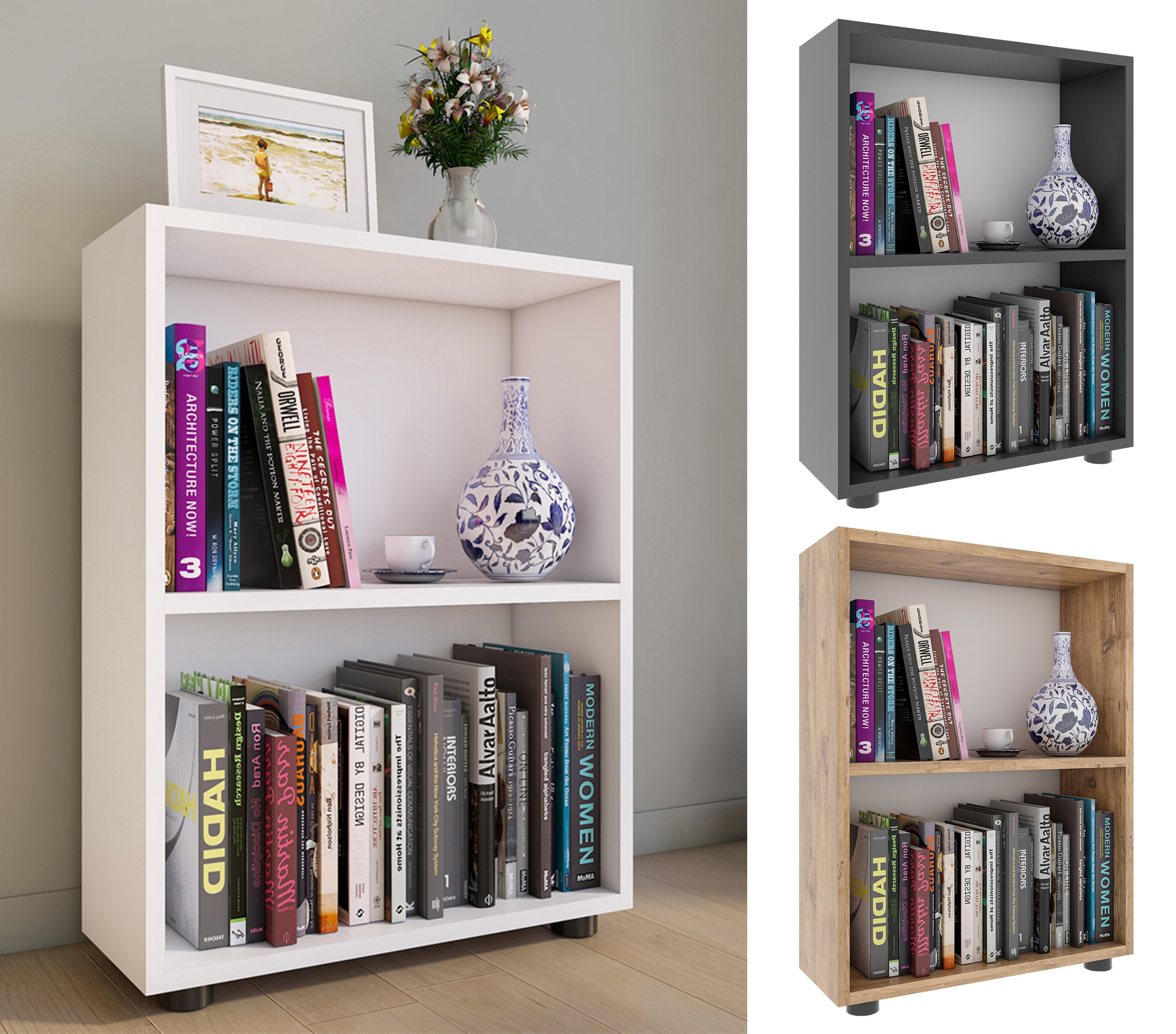 VCM Holzregal stehend | platzsparender B&uuml;cherregal | Ma&szlig;e ca. H. 72 x B. 55 x T. 20 cm | Elegante Aufbewahrung | Regal &ndash; Bulas 2 F&auml;cher - Bild 1
