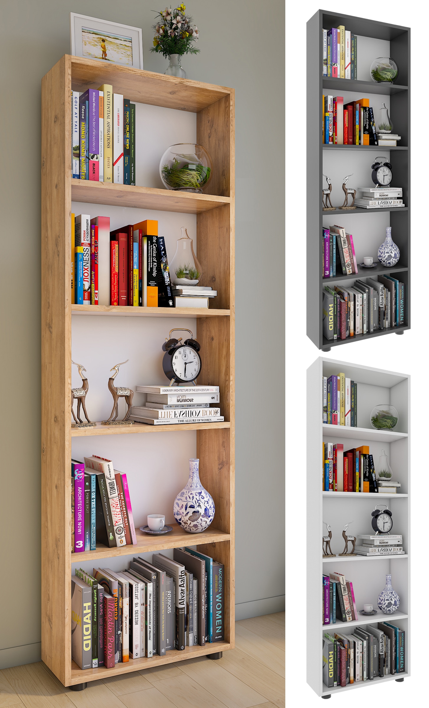 VCM Holzregal stehend | platzsparender B&uuml;cherregal | Ma&szlig;e ca. H. 169 x B. 56 x T. 20 cm | Elegante Aufbewahrung | Regal &ndash; Bulas 5 F&auml;cher - Bild 1