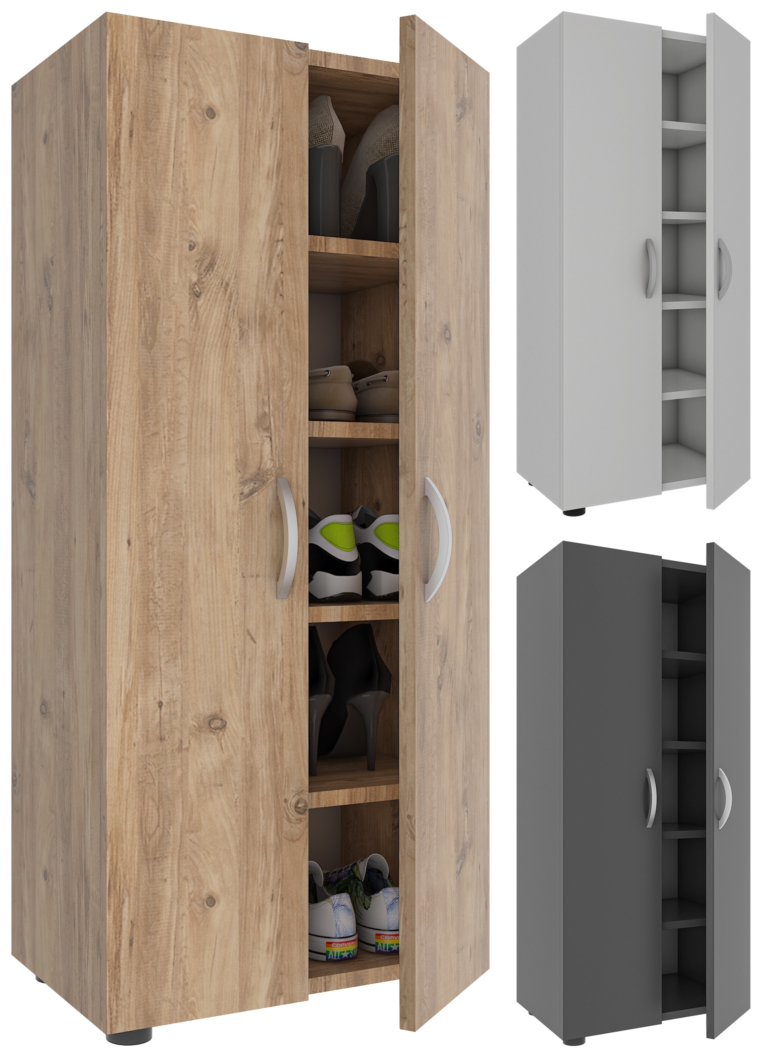 VCM Holz Schuhschrank | Ma&szlig;e: H. 108 x B. 49 x T. 30 cm | Allzweckschrank | 5 F&auml;cher | 2 Dreht&uuml;ren &ndash; Ulas - Bild 1