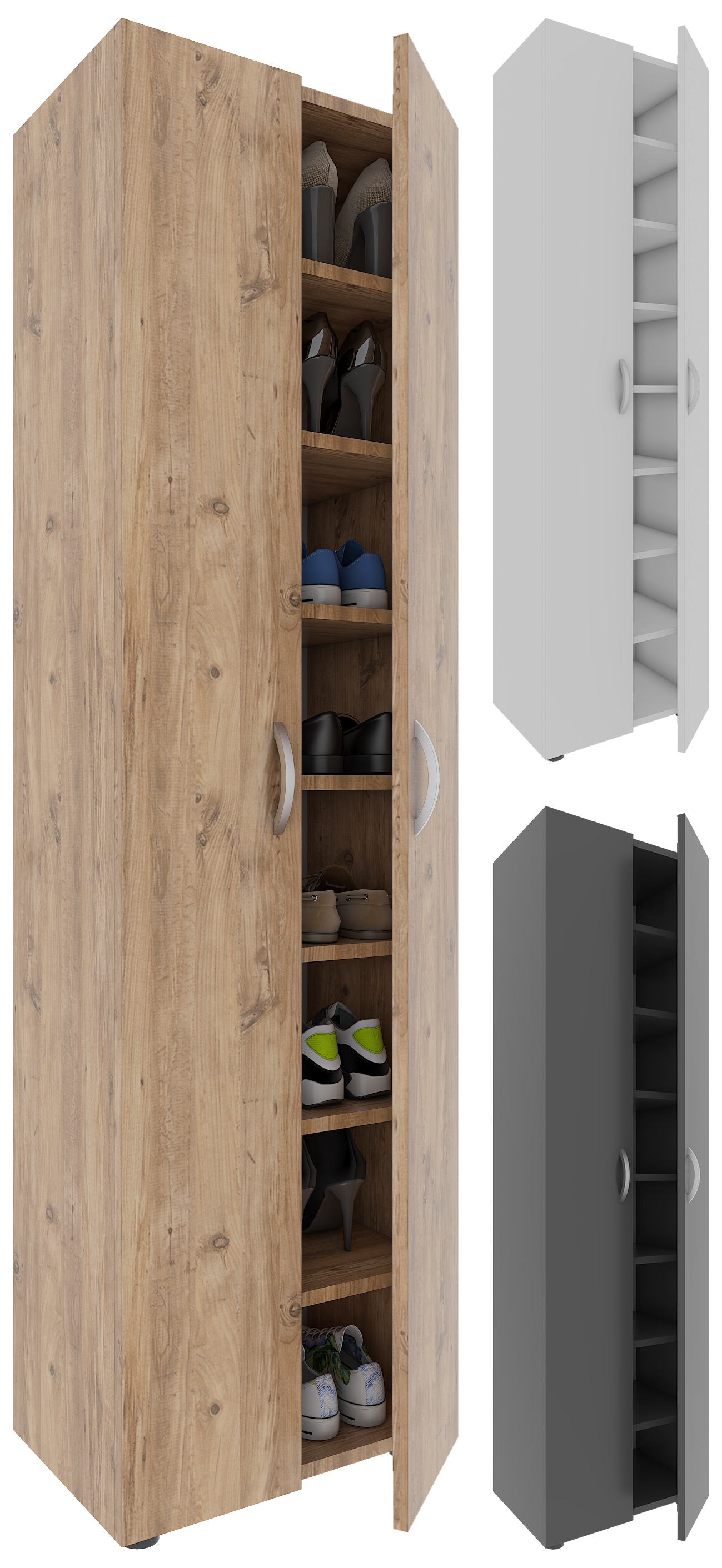 VCM Holz Schuhschrank | Ma&szlig;e: H. 173 x B. 49 x T. 30 cm | Allzweckschrank | 8 F&auml;cher | 2 Dreht&uuml;ren &ndash; Ulas - Bild 1
