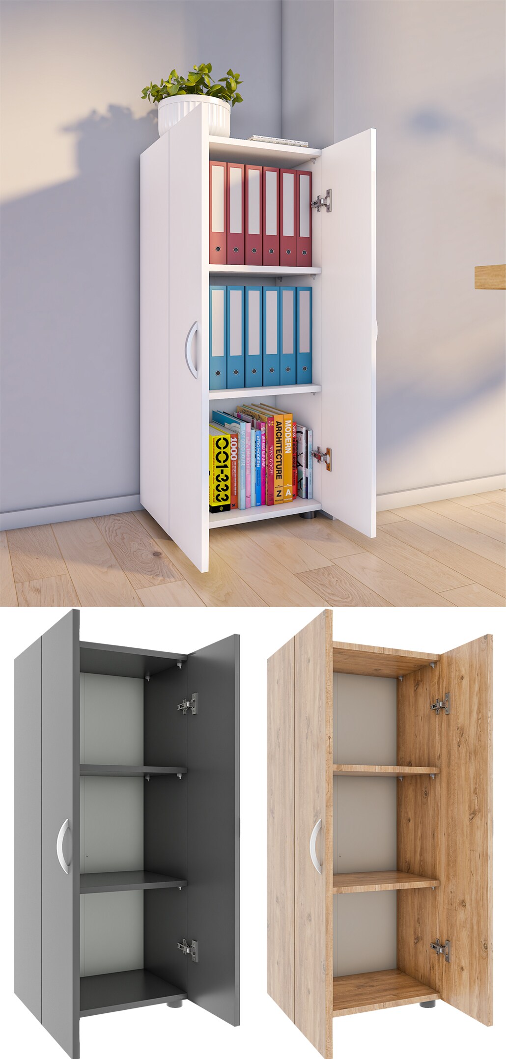 VCM B&uuml;roschrank mit 3 F&auml;chern | moderner Aktenschrank mit Dreht&uuml;ren | Ma&szlig;e ca. H. 108 x B. 49 x T. 34 cm &ndash; Ulas 3-Fach - Bild 1