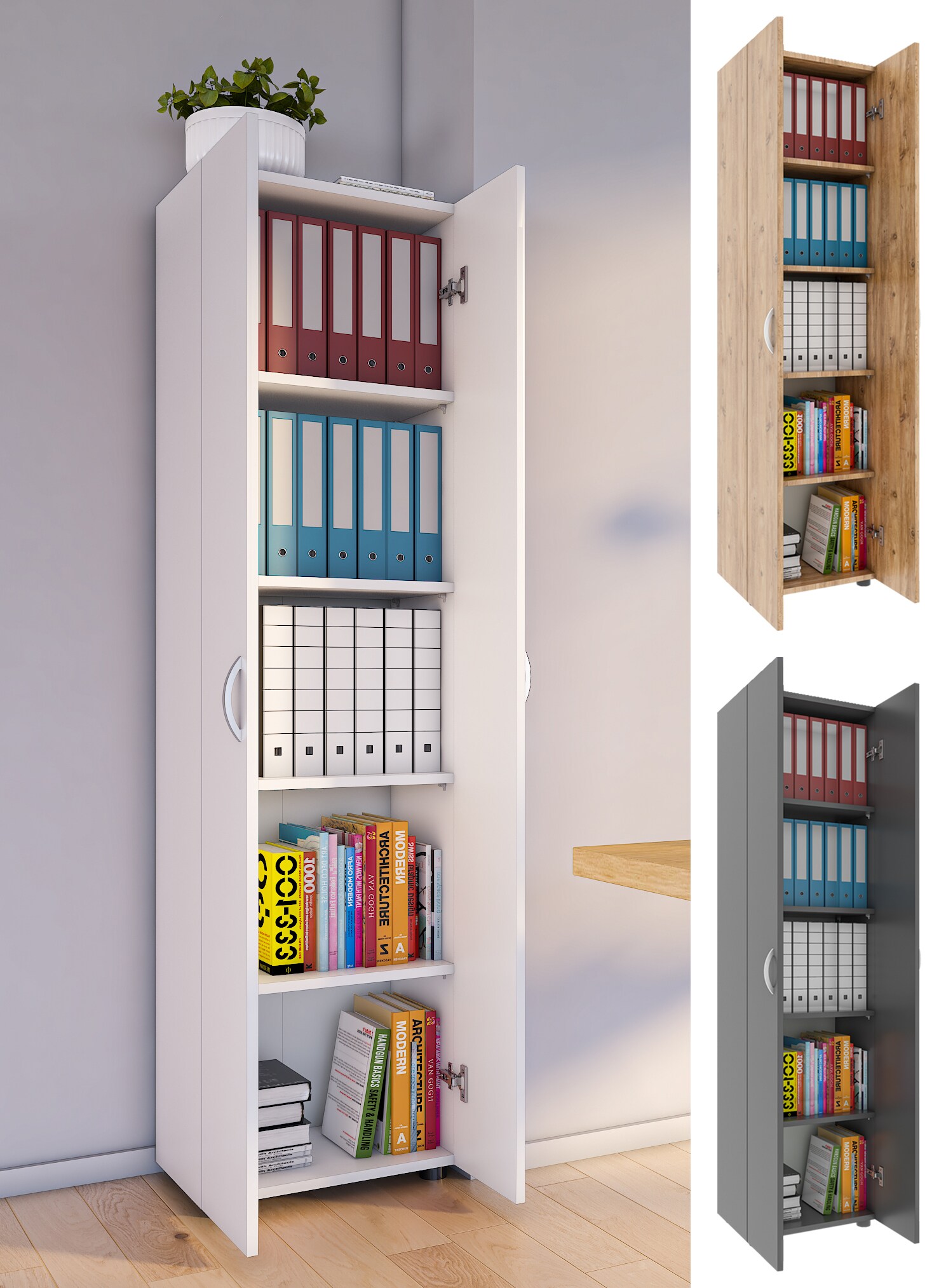 VCM B&uuml;roschrank mit 5 F&auml;chern | moderner Aktenschrank mit Dreht&uuml;ren | Ma&szlig;e ca. H. 178 x B. 49 x T. 34 cm &ndash; Ulas 5-Fach - Bild 1