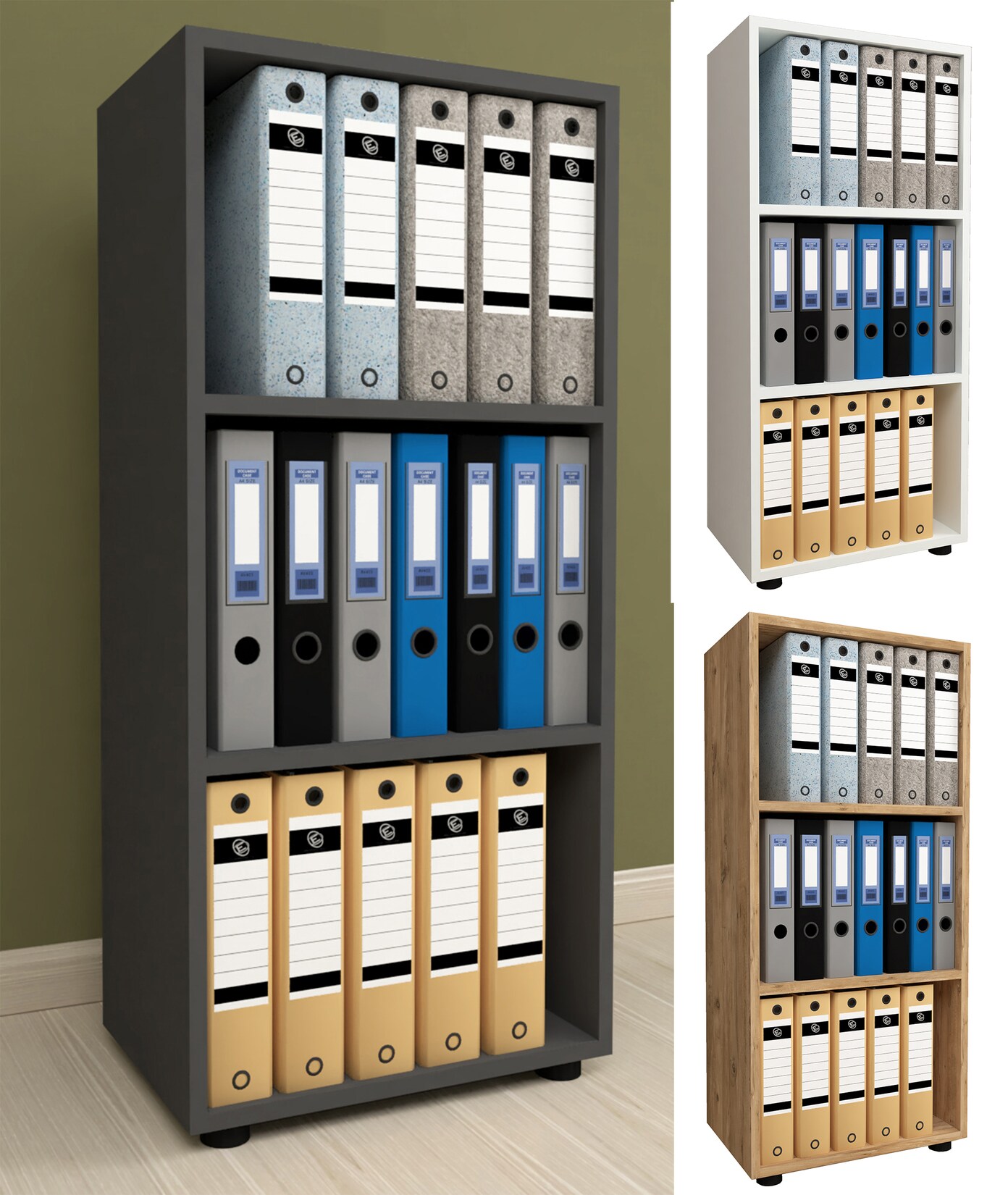 VCM Holzregal stehend   platzsparender Aktenschrank   Maße ca. H. 108 x B. 49 x T. 32 cm   Elegantes Regal   Büroregal – Ulas 3f | 04051814420542