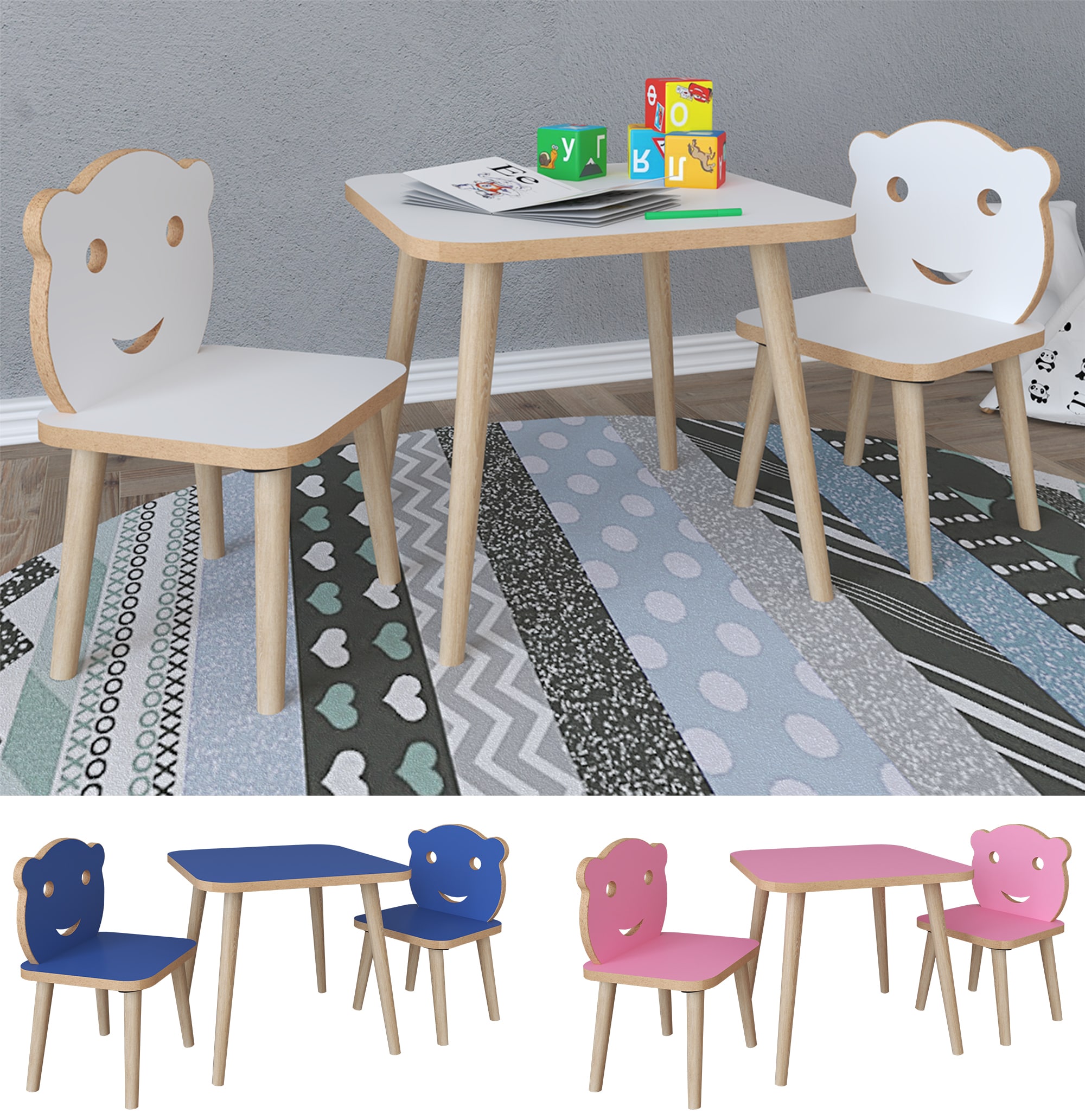 VCM 3-tlg. Sitzgruppe Kinderzimmer Kinderm&ouml;bel Tisch Stuhl Kinder LiLuLa - Bild 1