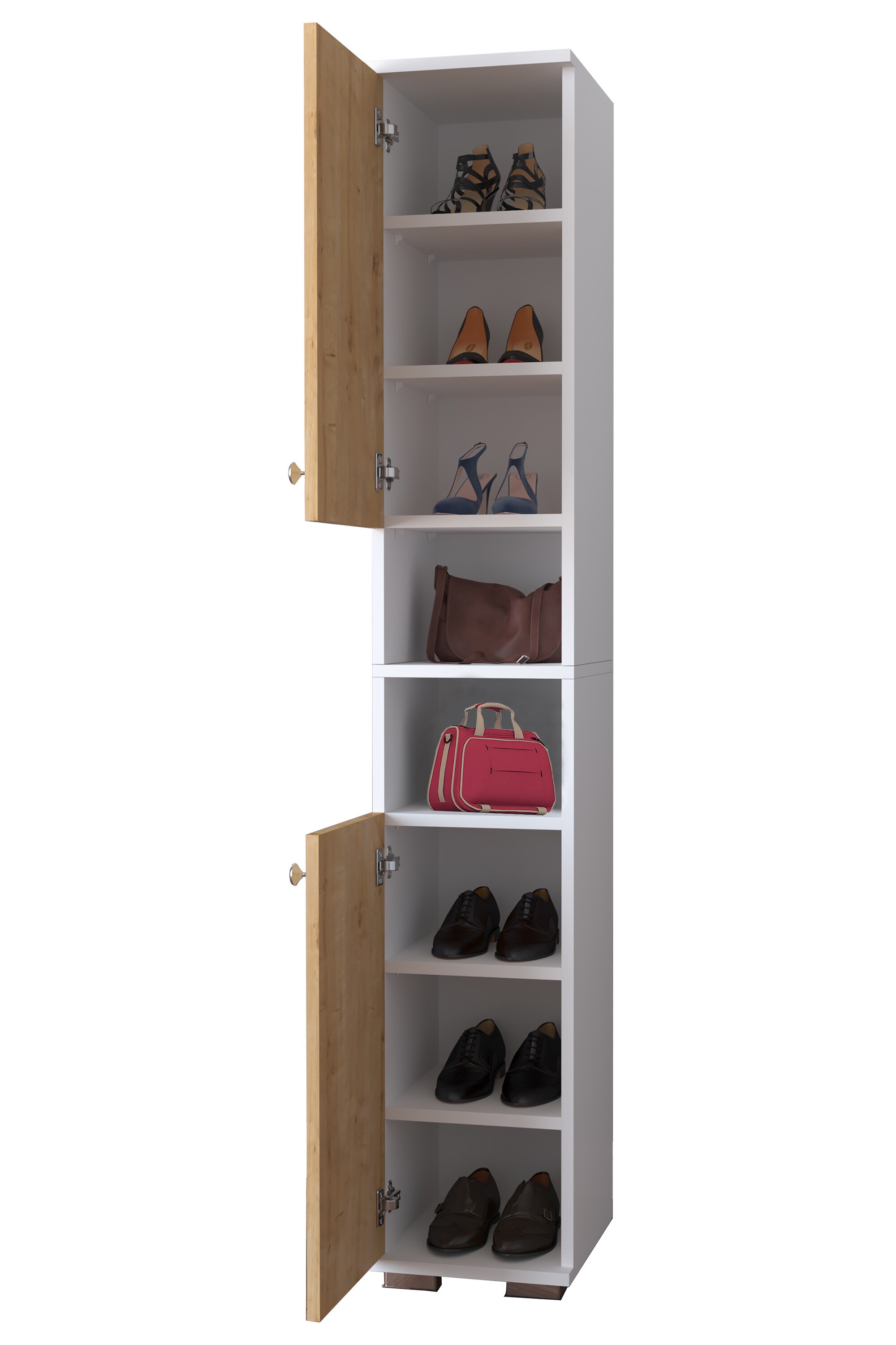 VCM Holz Schuhschrank | schmal | Hochschrank | Ma&szlig;e: H. 178 x B. 30 x T. 33 cm | 2 Dreht&uuml;ren | 8 F&auml;cher - Gados M - Bild 1