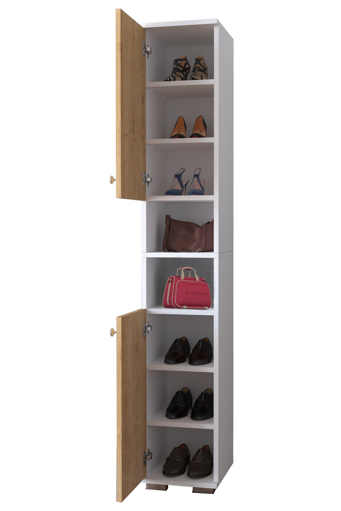 VCM Holz Schuhschrank   schmal   Hochschrank   Maße: H. 178 x B. 30 x T. 33 cm   2 Drehtüren   8 Fächer – Gados M | 04051814420849
