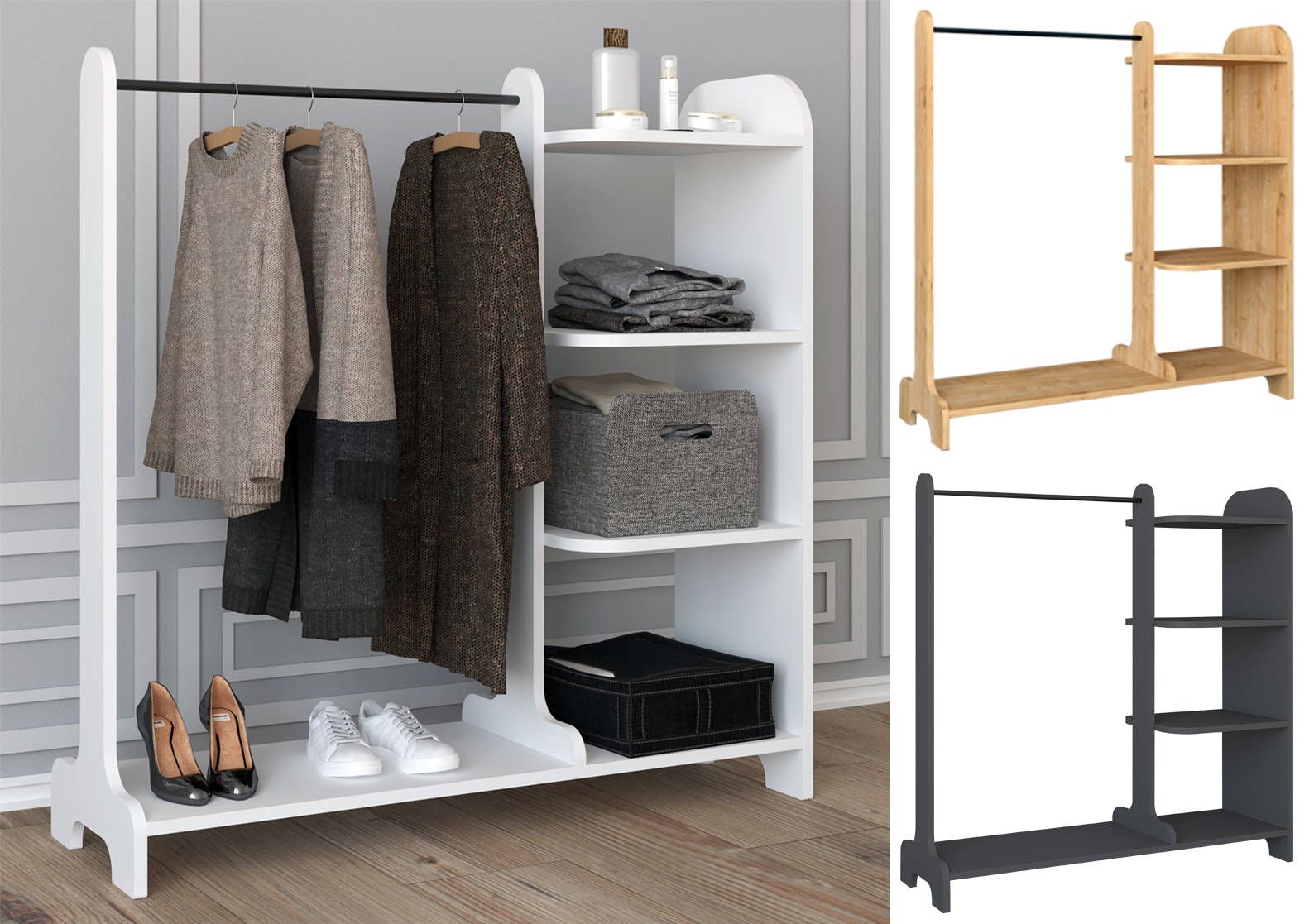 VCM Holz Kleiderschrank | offener Schrank |begehbarer | Kleiderregal | Ma&szlig;e ca. B. 106 x H. 110 x T. 35 cm - Lempu H. 110 cm - Bild 1