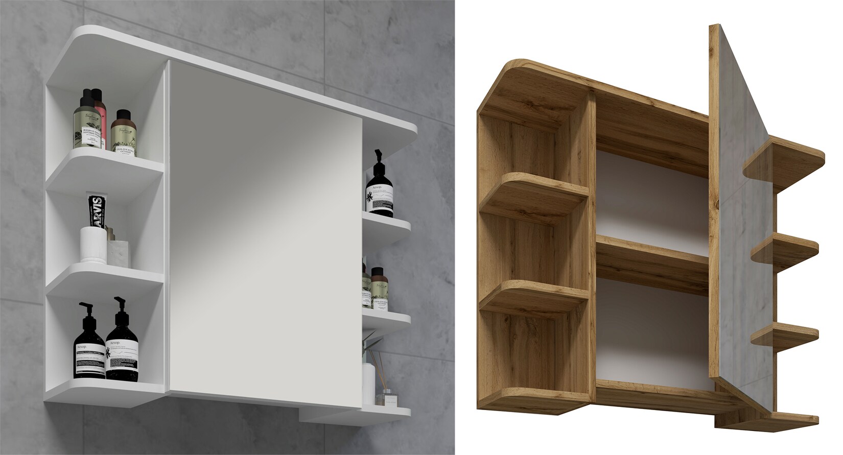 VCM Badschrank zeitlos   Maße ca. H. 64 x B. 80 x T. 21 cm   ausreichend Stauraum   Spiegelschrank – Nilosi | 04051814421969