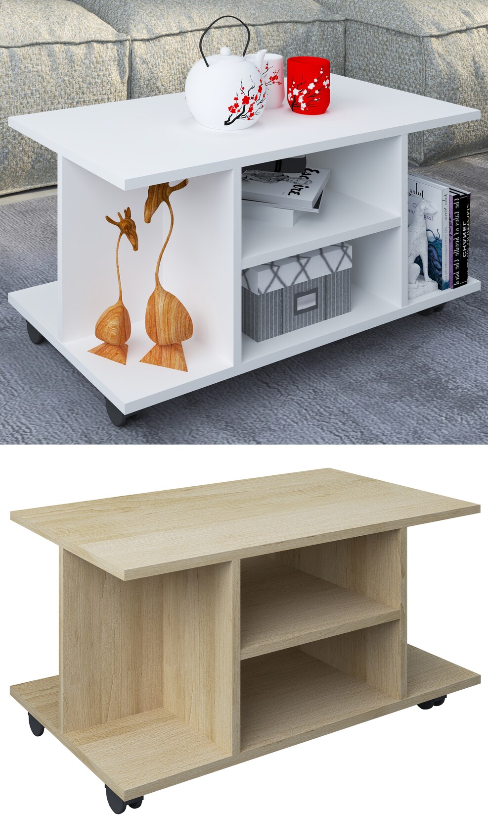 VCM Holz Couchtisch   Sofatisch mit ausreichend Stauraum   Maße ca. H. 40 x B. 80 x T. 40 cm   Wohnzimmertisch rollbar – Findula | 04051814422409