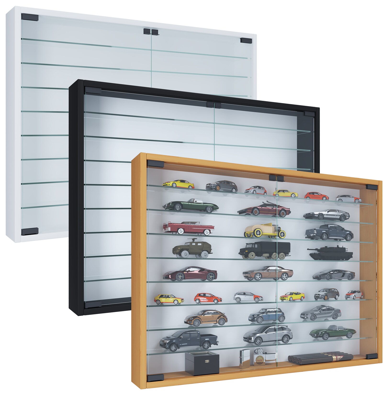 VCM Glasvitrine hängend   Vitrine Glas mit ESG-Sicherheitsglas   Maße: H. 60 x B. 80 x T. 10 cm   Hängevitrine Glas   Modern und platzsparend   Glas Vitrinenschrank – Mandosa XXL | 04051814422638