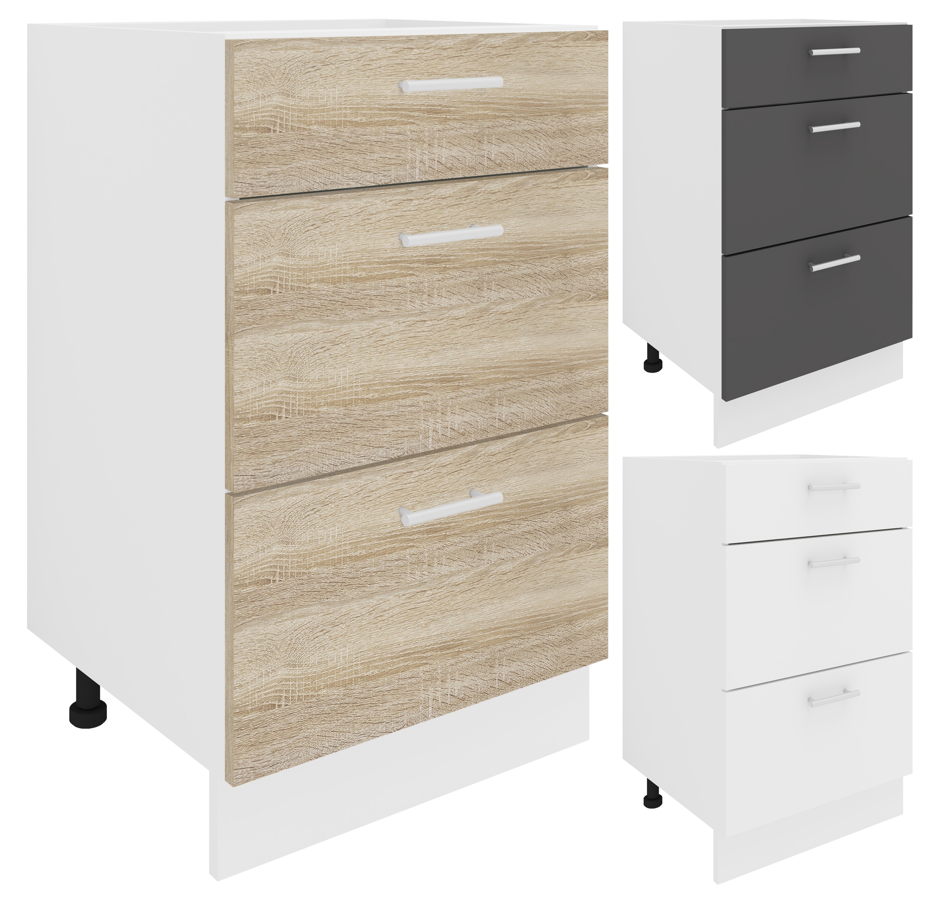 VCM K&uuml;chenschrank | Ma&szlig;e ca. H. 82 x B. 50 x. T. 46 cm | Unterschrank mit drei Schubladen | K&uuml;chenm&ouml;bel - Esilo - Bild 1