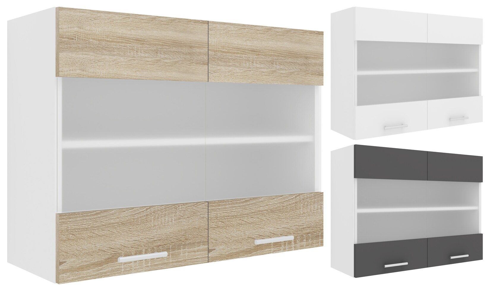 VCM Küchenschrank hängend Maße ca. H. 60 x B. 80 x T. 31 cm Hängeschrank mit zwei Fächern Küchenschrank mit Glas Küchenmöbel – Esilo