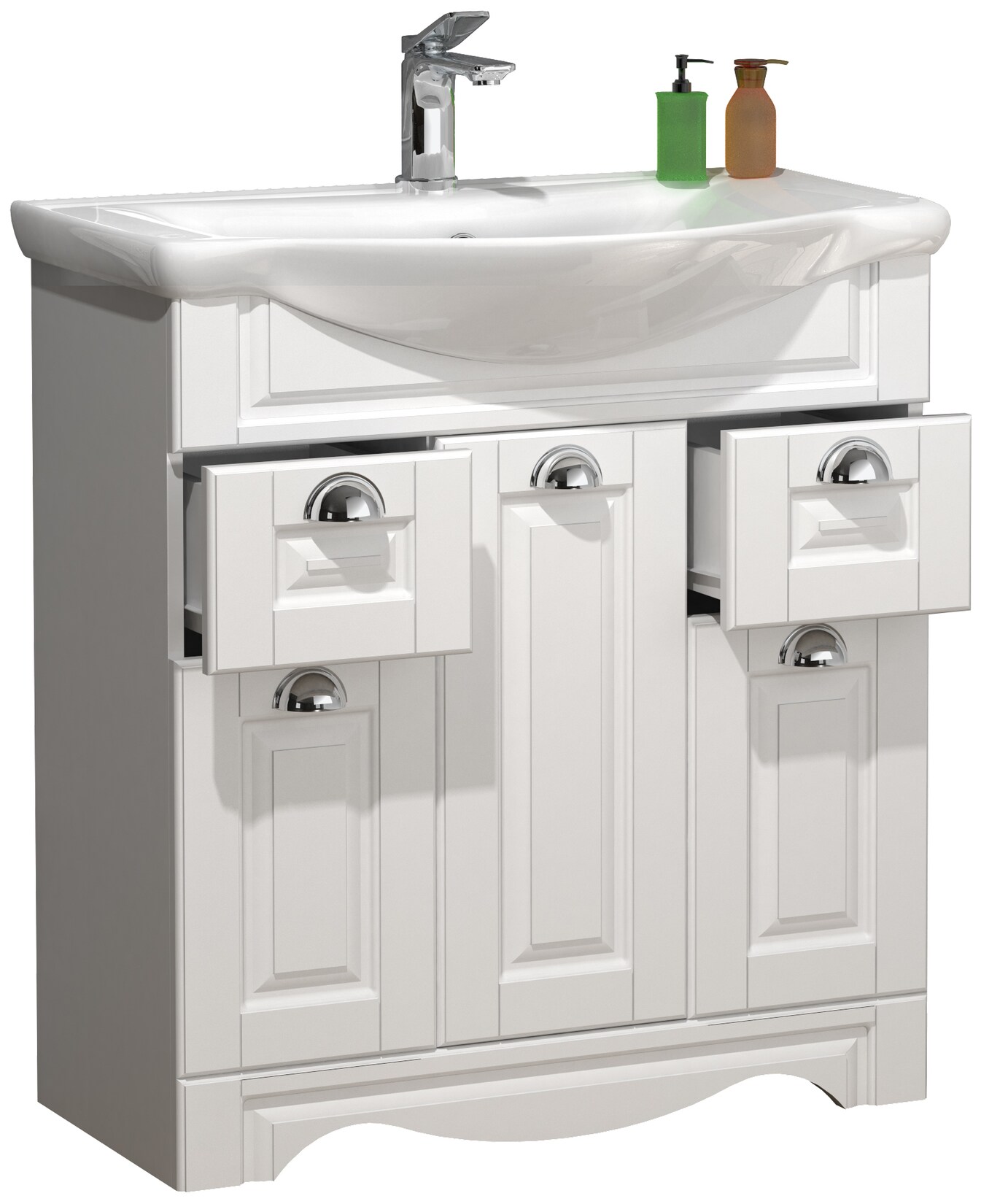 VCM 2-tlg. Waschplatz Waschtisch Breite 75 cm Badmöbel Set Waschbecken Landhaus Schubladen Casalo XL