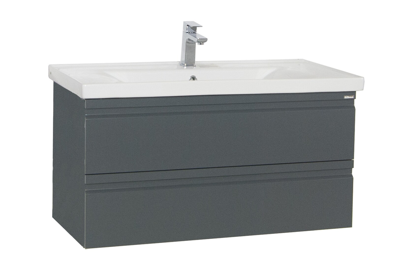 VCM 2-tlg. Waschplatz Waschtisch Unterschrank 100 cm Badmöbel Set mit Waschbecken grifflose Schubladen Komplettset Silora XL