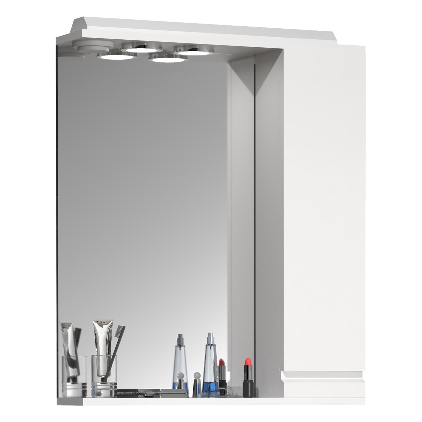 VCM Badspiegel Wandspiegel Breite 60 cm Hängespiegel Spiegelschrank Badezimmer Drehtür grifflos Beleuchtung Silora L