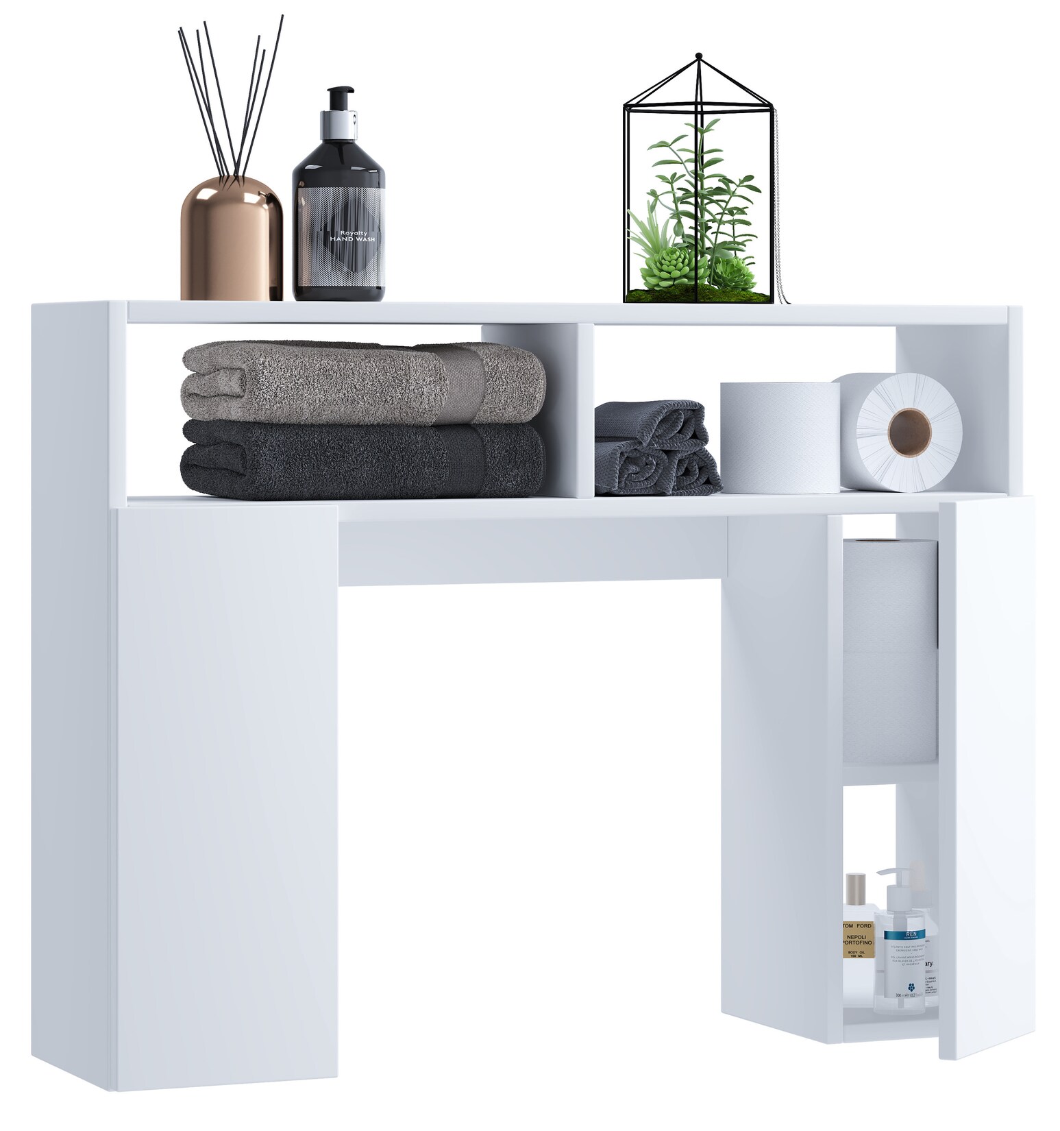 VCM Holz Wandregal   Überbau WC Toilette   Maße: H. 61 x B. 76 x T. 20 cm   2 kleine Drehtüren mit ja 2 Fächer   2 offene Regalfächer – Tinoli S | 04051814424052