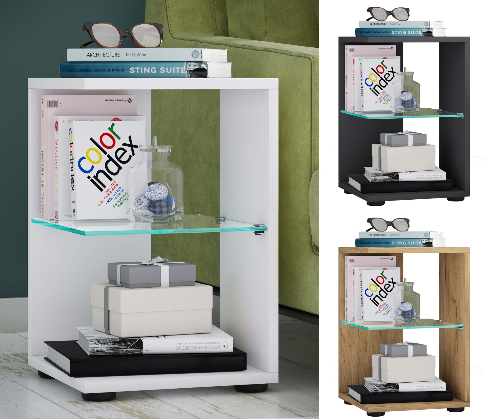 VCM Holz Beistelltisch mit ESG-Sicherheitsglas   Couchtisch schlicht   Maße ca. H. 45 x B. 30 x T. 30 cm   Wohnzimmertisch   Kaffeetisch – Elani | 04051814424083