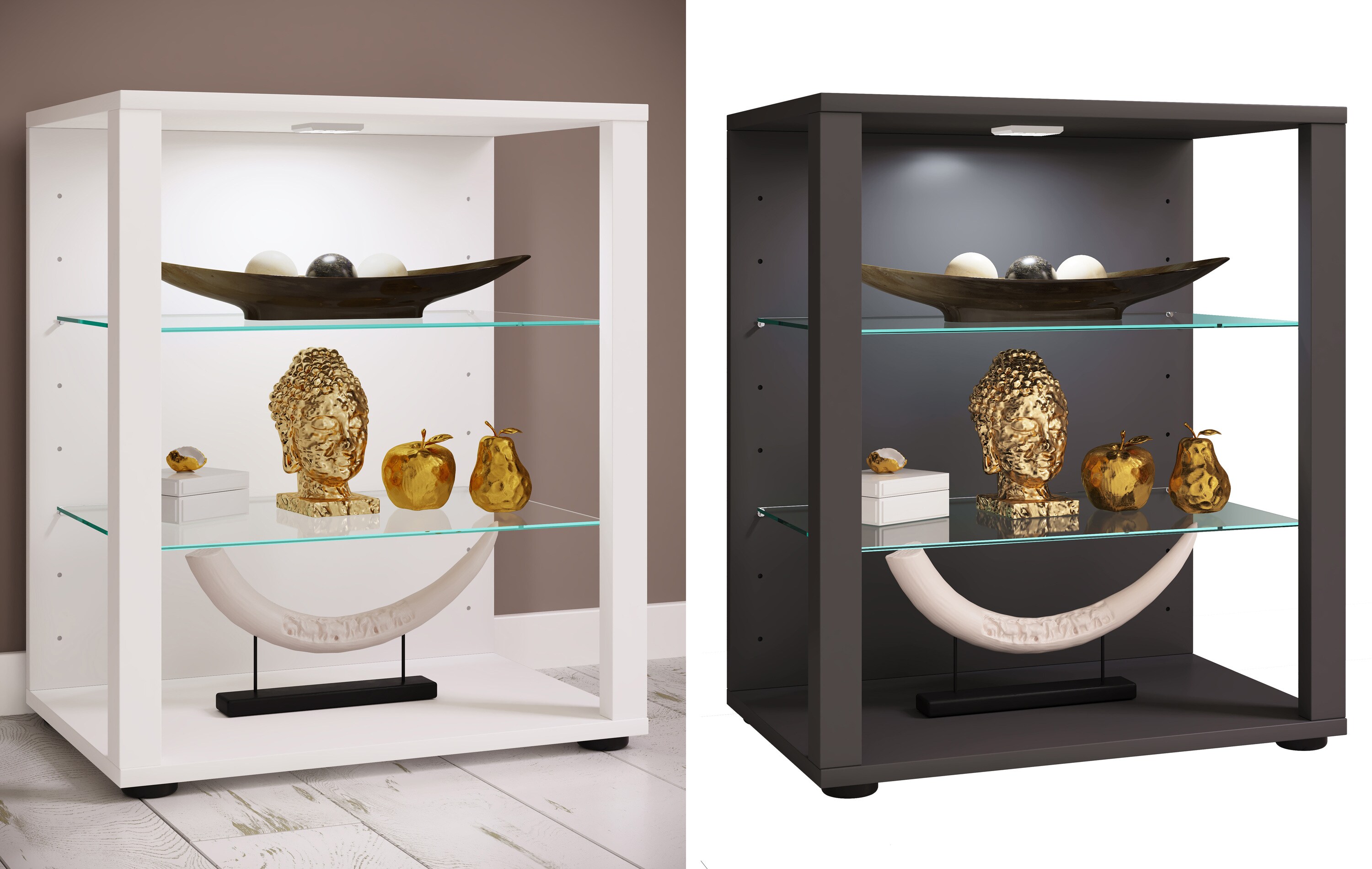 VCM Glasvitrine stehend | Vitrine Glas mit ESG-Sicherheitsglas | Ma&szlig;e ca. H. 60 x B. 52 x T. 35 cm | Standvitrine Glas | Modern und platzsparend | Glas Vitrinenschrank &ndash; Glasol S - Bild 1