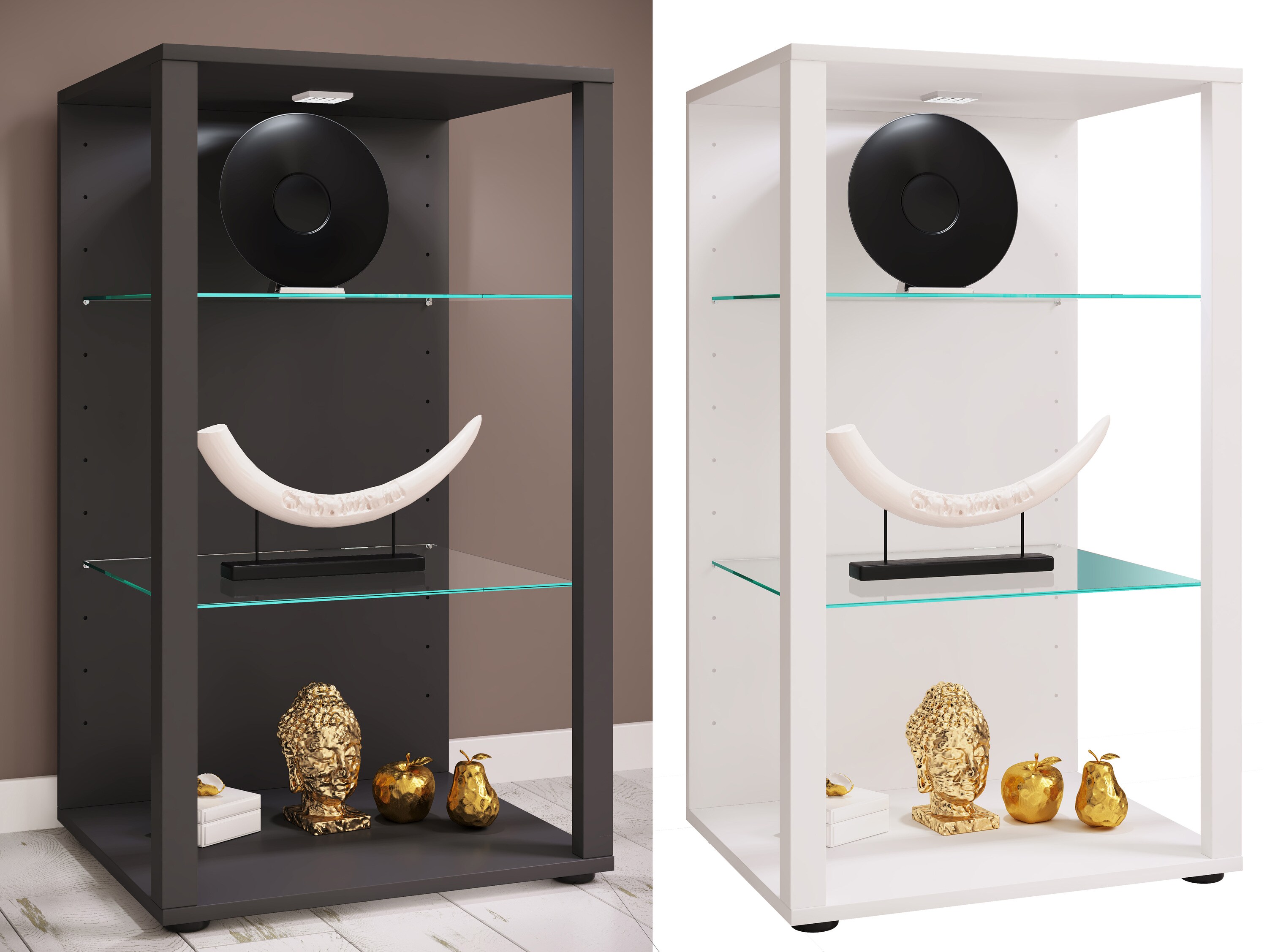 VCM Glasvitrine stehend | Vitrine Glas mit ESG-Sicherheitsglas | Ma&szlig;e ca .H. 90 x B. 52 x T. 44 cm | Standvitrine Glas | Modern und platzsparend | Glas Vitrinenschrank &ndash; Glasol XL - Bild 1