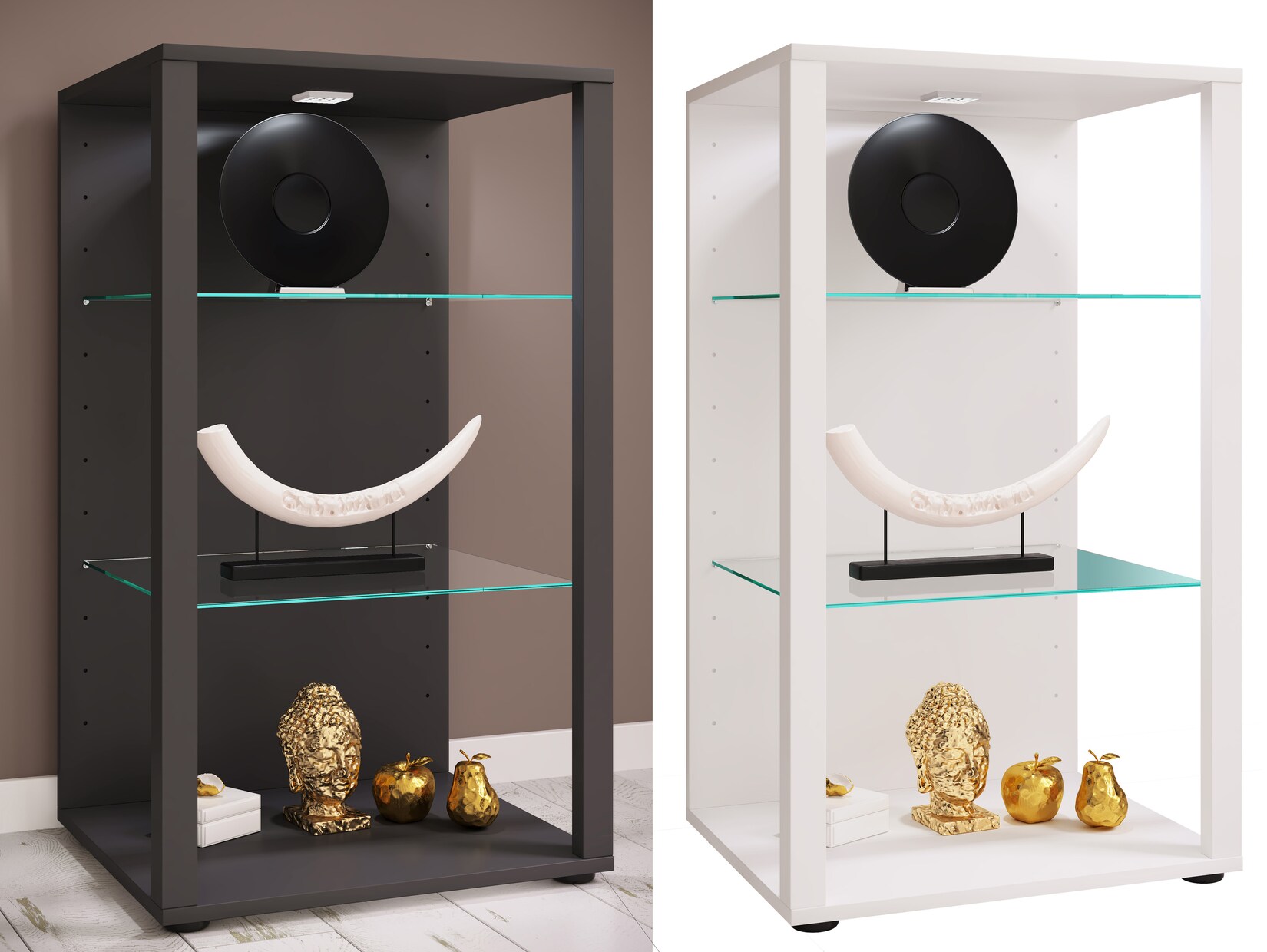 VCM Glasvitrine stehend   Vitrine Glas mit ESG-Sicherheitsglas   Maße ca .H. 90 x B. 52 x T. 44 cm   Standvitrine Glas   Modern und platzsparend   Glas Vitrinenschrank – Glasol XL | 04051814424175