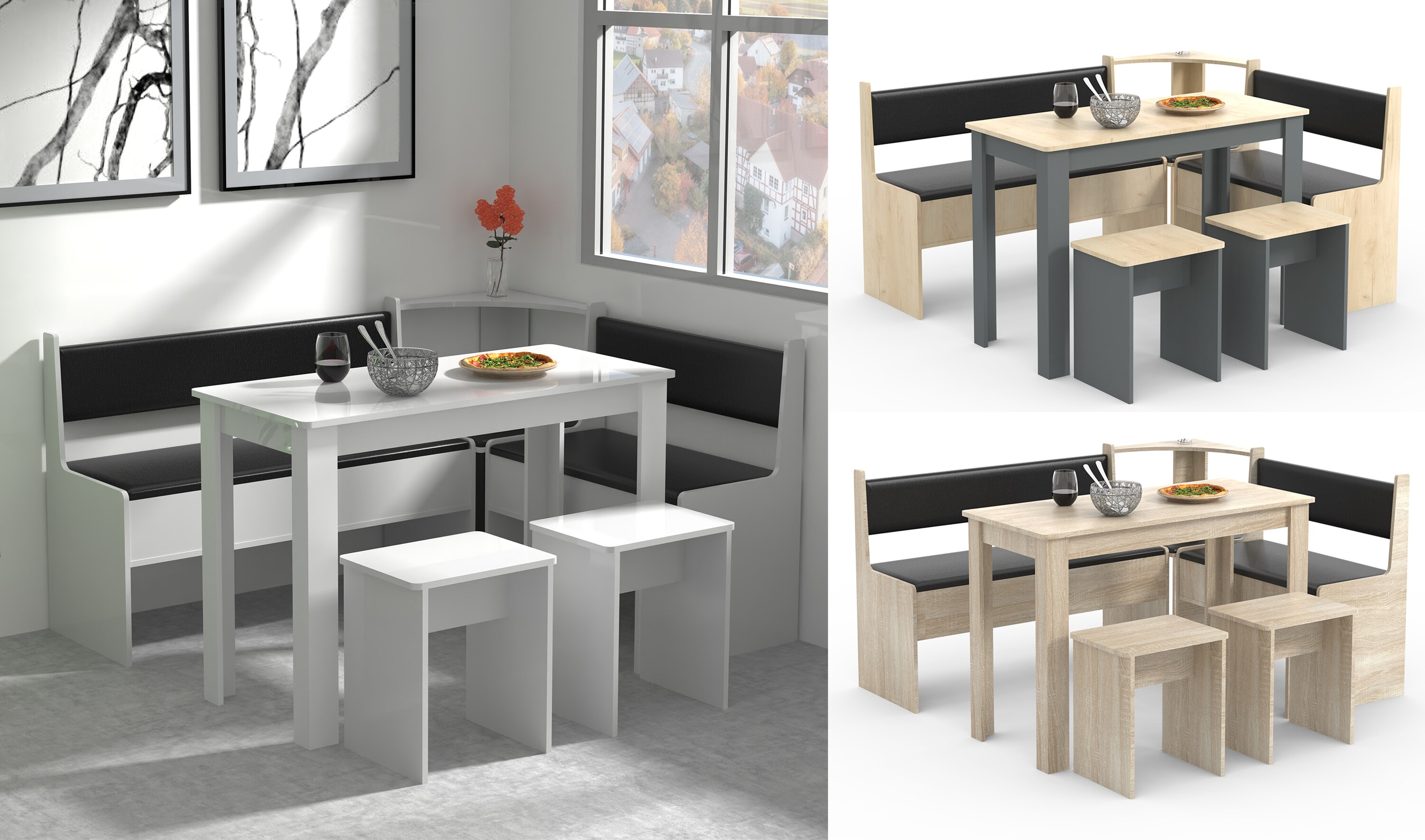 VCM Eckbankgruppe Sitzgruppe Esszimmergruppe Bank Tisch Hocker Esal Maxi - Bild 1