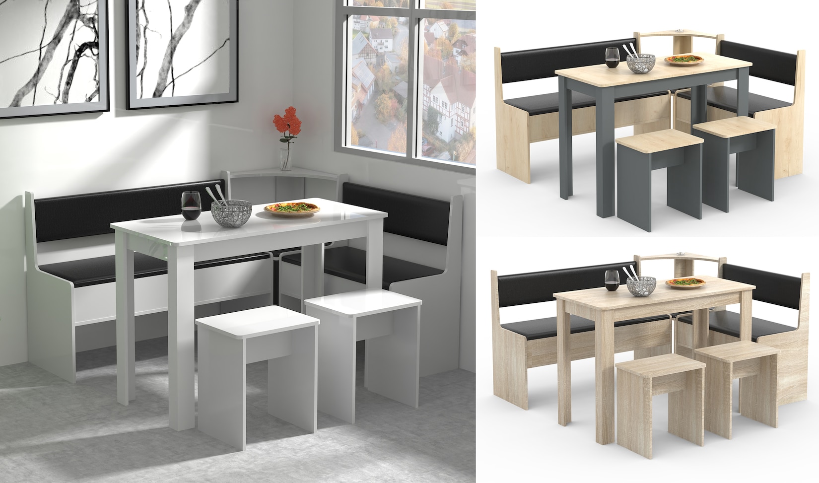 VCM Eckbankgruppe Sitzgruppe Esszimmergruppe Bank Tisch Hocker Esal Maxi | 04051814424373