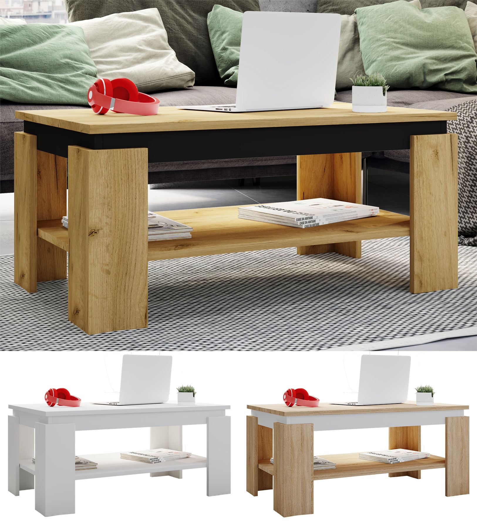 VCM Holz Beistelltisch | Couchtisch schlicht | Ma&szlig;e ca. H. 41 x B. 90 x T. 53cm | Wohnzimmertisch | Sofatisch - Rolas - Bild 1