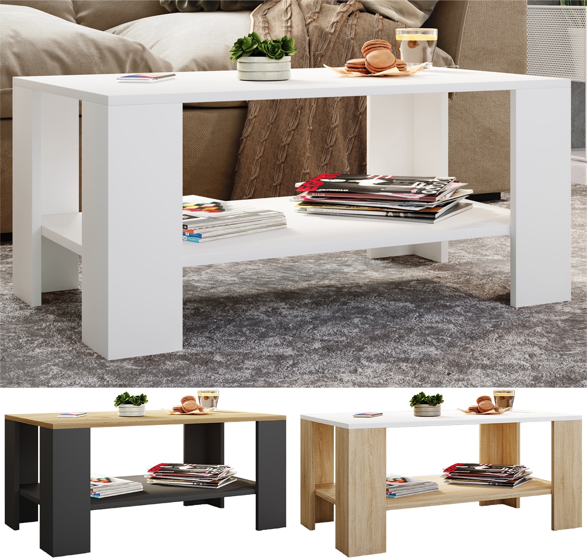 VCM Holz Beistelltisch | Couchtisch schlicht | Ma&szlig;e ca. H. 55 x B. 90 x T. 41 cm | Wohnzimmertisch | Sofatisch - Dalus - Bild 1