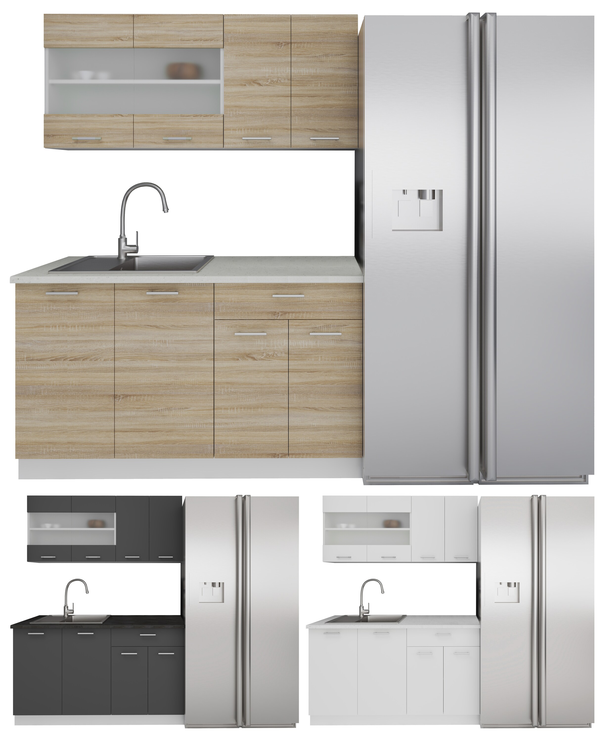 VCM 4-tlg Singlek&uuml;che | Ma&szlig;e H. 145 x B. 140 x. T. 46 cm | Arbeitsplatten optional in versch. Farben und Gr&ouml;&szlig;en erh&auml;ltlich | Komplettk&uuml;che - Esilo - Bild 1