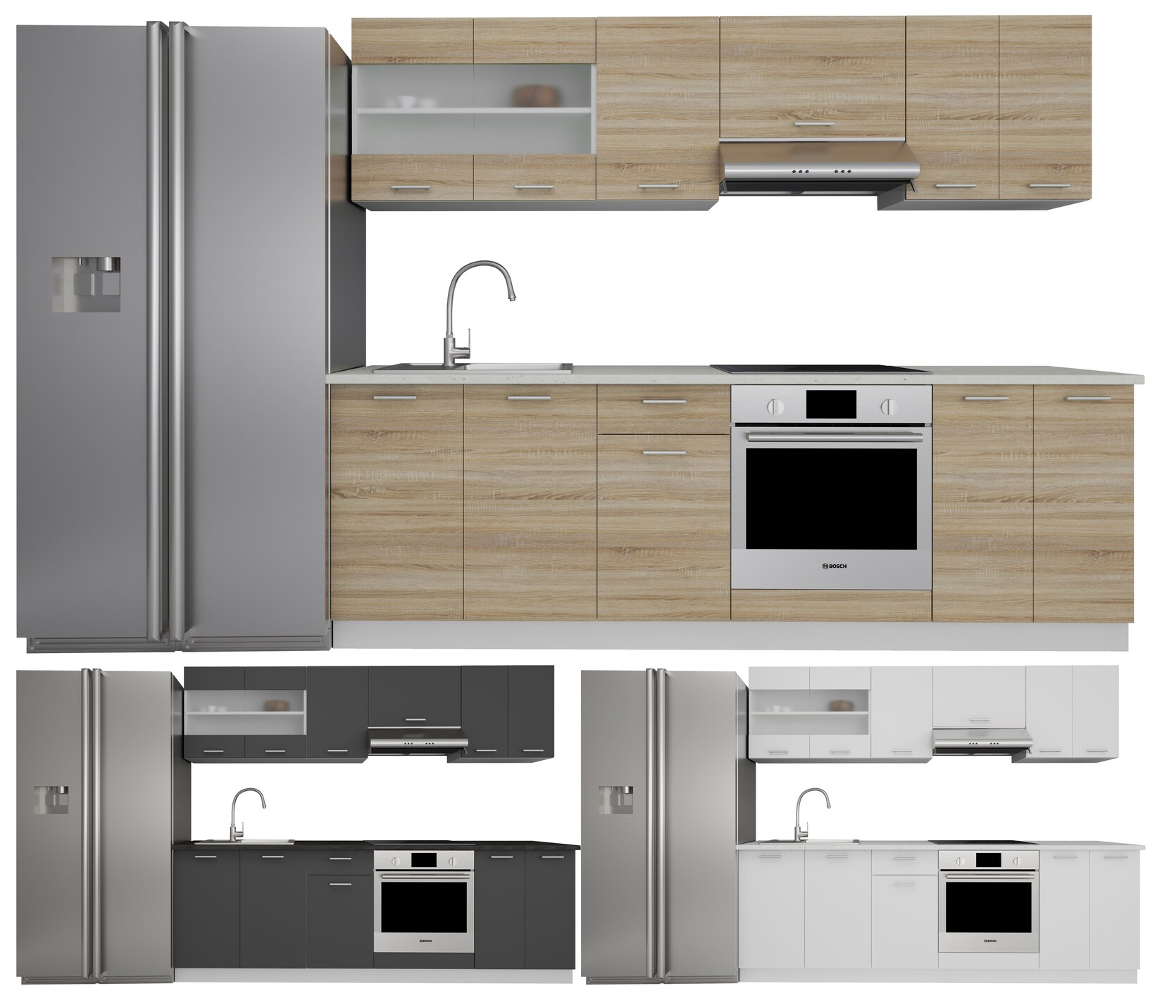 VCM 8-tlg Einbauküche   Maße ca. H. 145 x B. 240 x. T. 46 cm   Küchenzeile   Küchenblock   Komplettküche – Esilo | 04051814425240