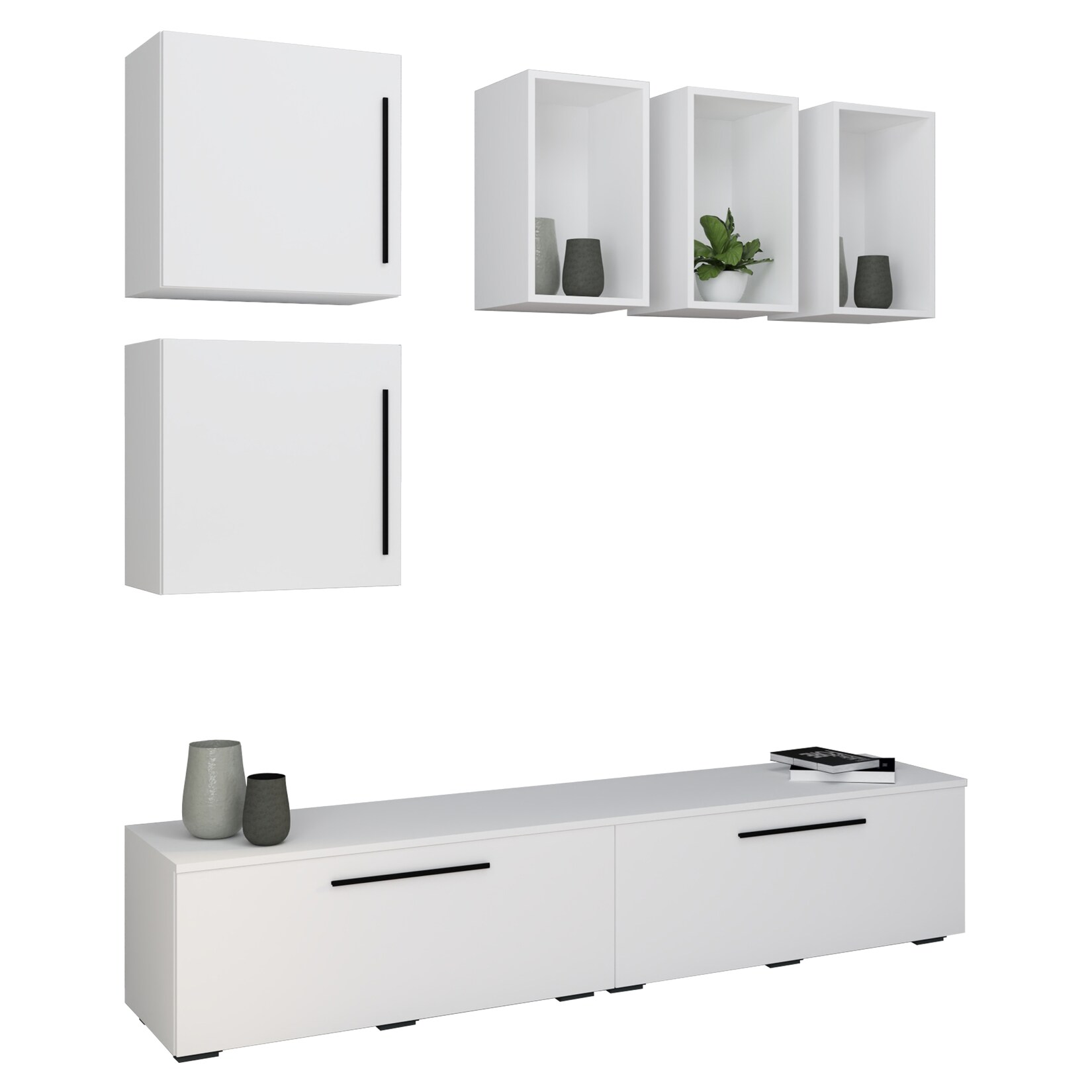 VCM TV Möbel Wohnwand mit ausreichend Stauraum Anbauwand Maße H. 200 x B. 190 x T. 40 cm Fernseh Möbel – Arila L