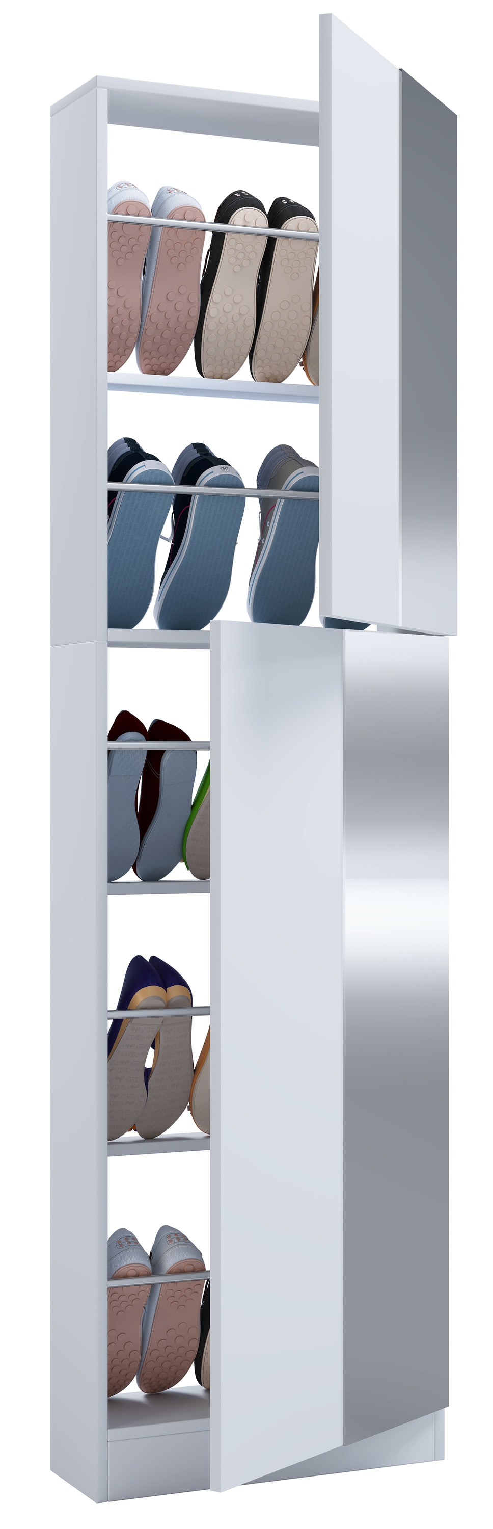 VCM Holz Schuhschrank | Ma&szlig;e: H. 180 x B. 50 x T. 17 cm | 2 Dreht&uuml;ren | praktischer Spiegel - Fulisa XL Spiegel - Bild 1