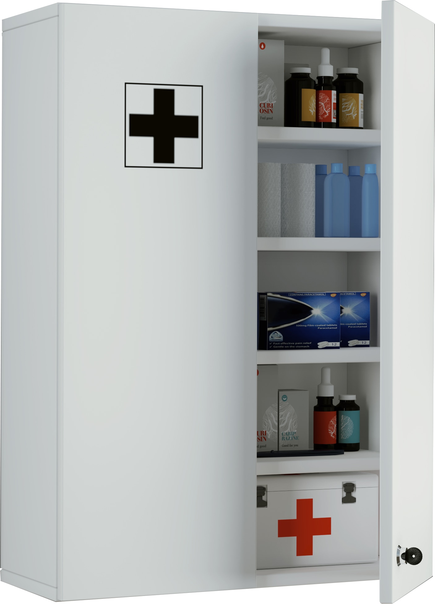 VCM Medizinschrank | Ma&szlig;e ca. H. 70 x B. 47 x T. 19 cm | Apothekerschrank abschlie&szlig;bar | h&auml;ngend | Arzneischrank - Medasa XL - Bild 1