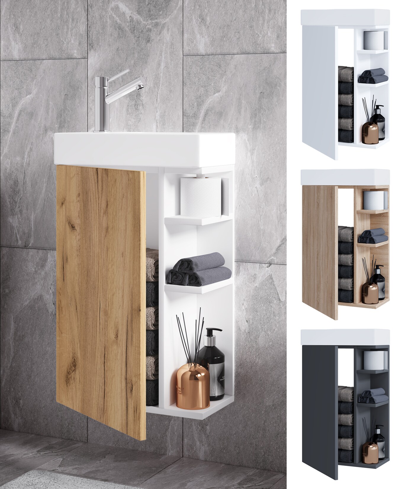 VCM 2-tlg Set Waschplatz für Gäste WC Gästebad Waschtisch Toilette Badmöbel Badezimmer Set – Lumia