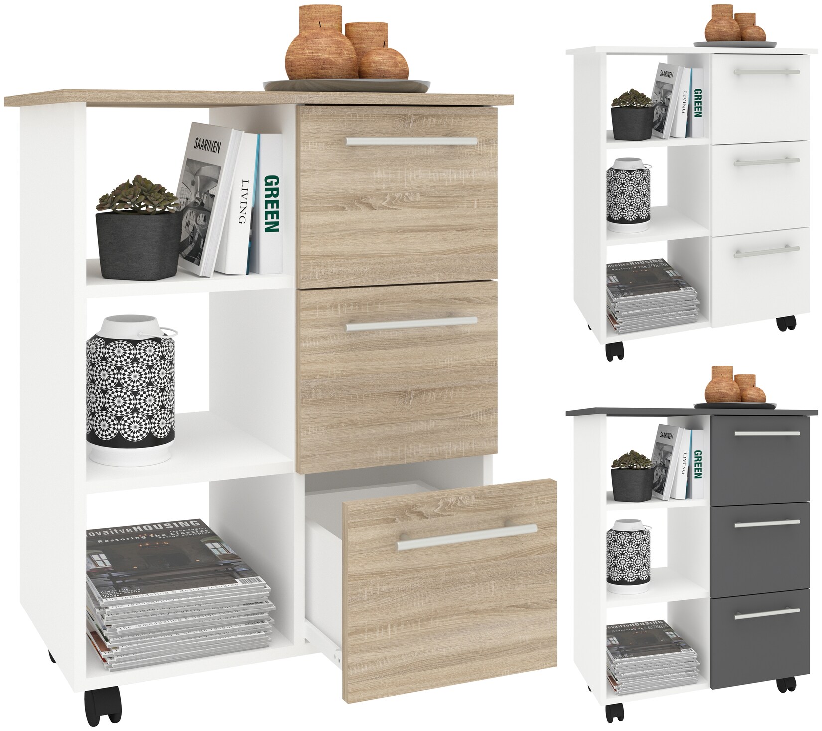 VCM Küchenwagen   Rollwagen   Maße Küchenwagen ca. H. 85 x B. 68 x T. 38 cm   ausreichend Stauraum und drei Schubladen   rollbar   Servierwagen – Esilo L | 04051814426575