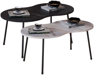 VCM Holz Beistelltisch | ovaler Couchtisch im schlichten Marmor Optik Design | Maße ca. H. 42 x B. 90 x T. 41 cm | Wohnzimmertisch - Mirola - Bild 1