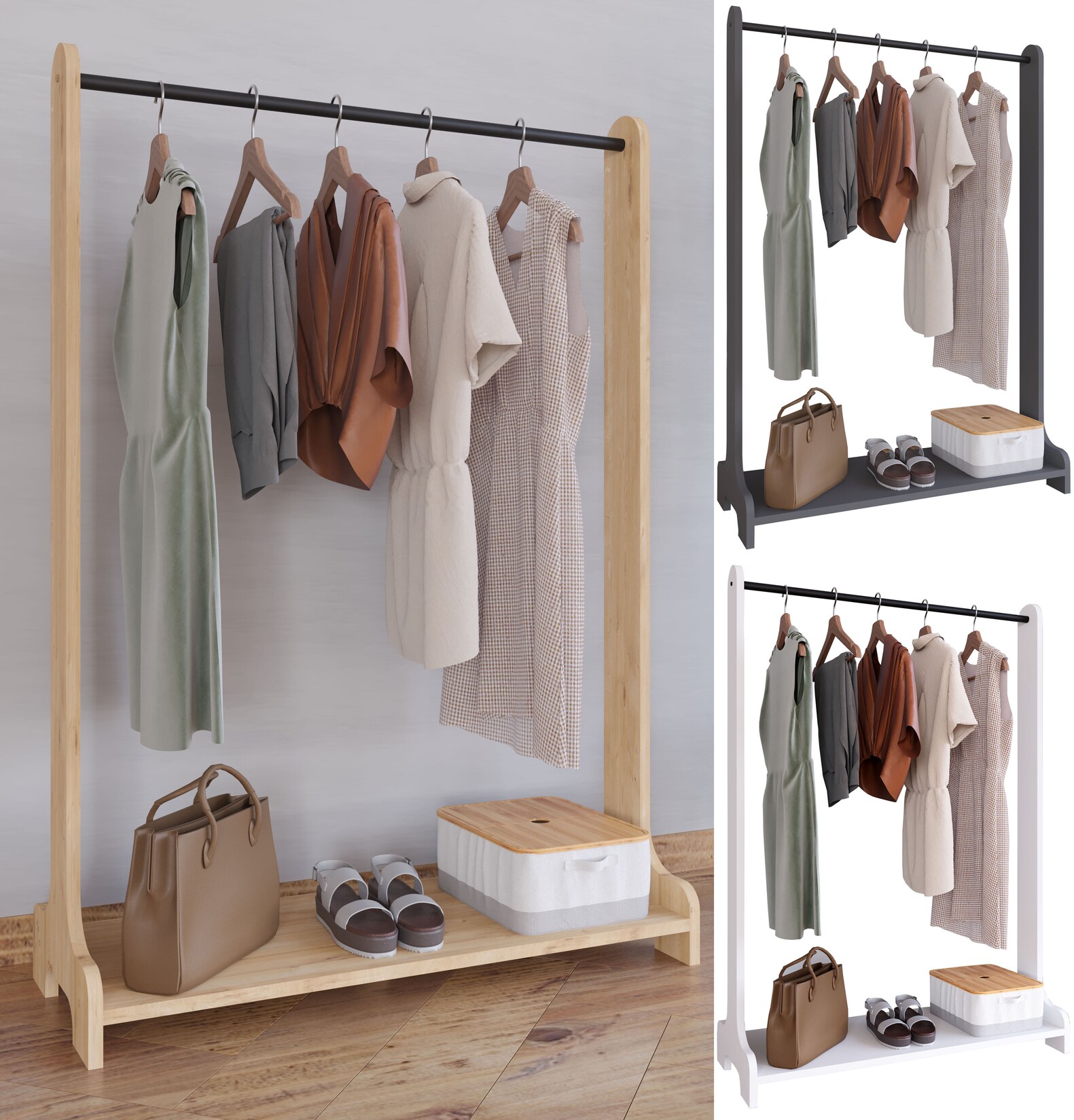 VCM Holz Kleiderschrank   offener Schrank  begehbarer   Kleiderregal   Maße ca. B. . B. 89 x H. 128 x T. 35 cm – Lempu H. 128 cm | 04051814426735