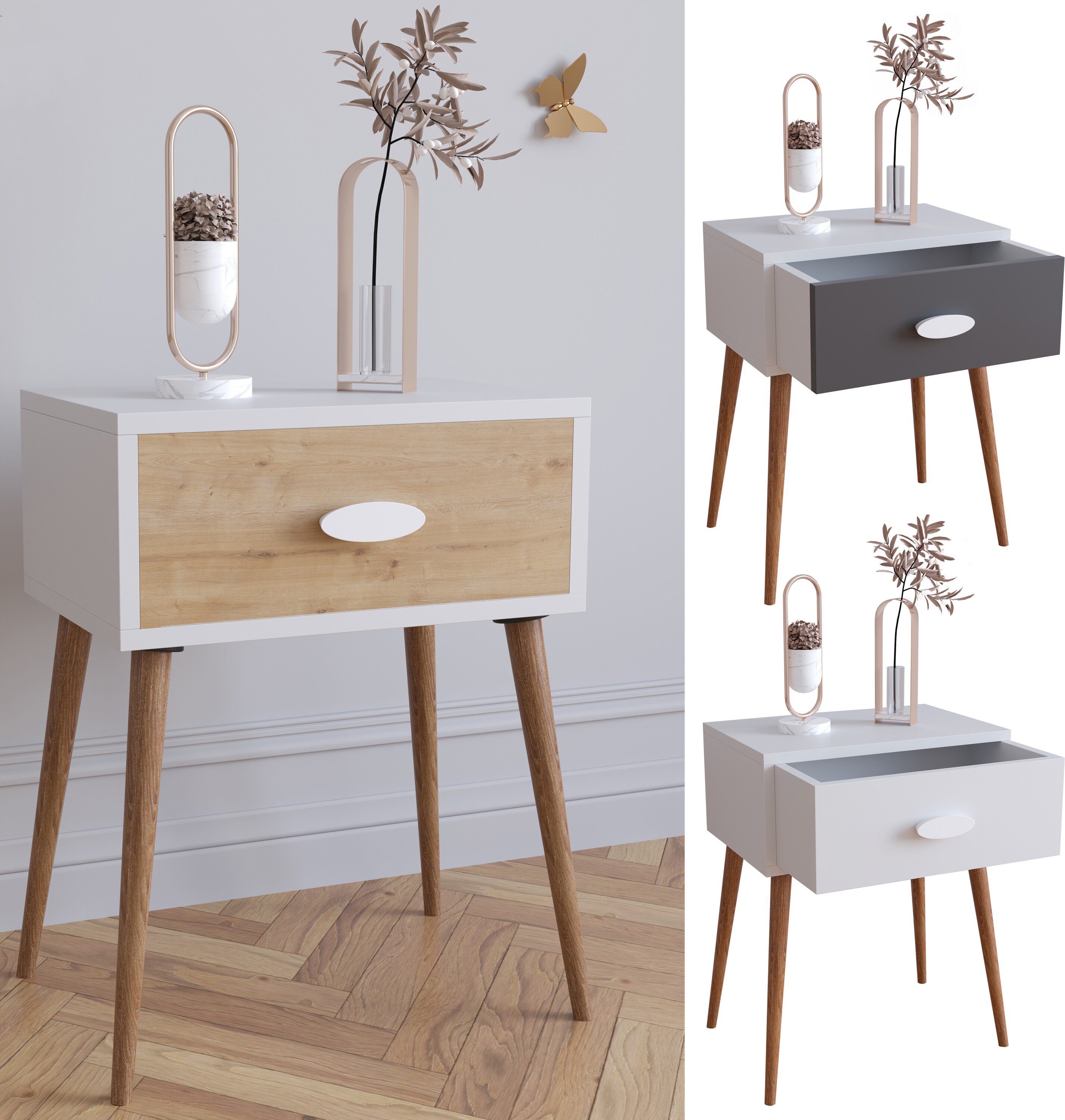 VCM Nachtschrank | Beistelltisch | Nachttisch | Ma&szlig;e ca. H. 60 x B. 45 x T. 30 cm - Singol L - Bild 1