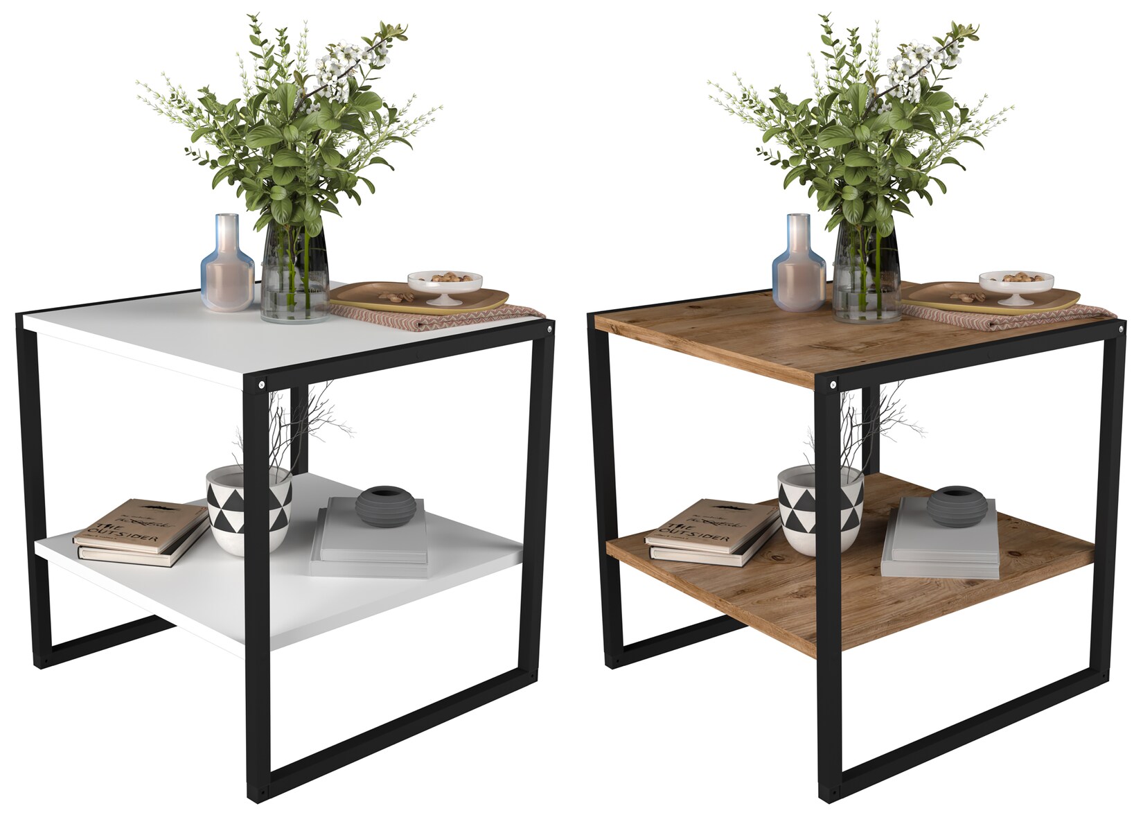 VCM Holz Beistelltisch   Couchtisch im schlichten Industriestyle   Maße ca. H. 50 x B. 50 x T. 50 cm   Wohnzimmertisch   Kaffeetisch – Insasi M | 04051814427046