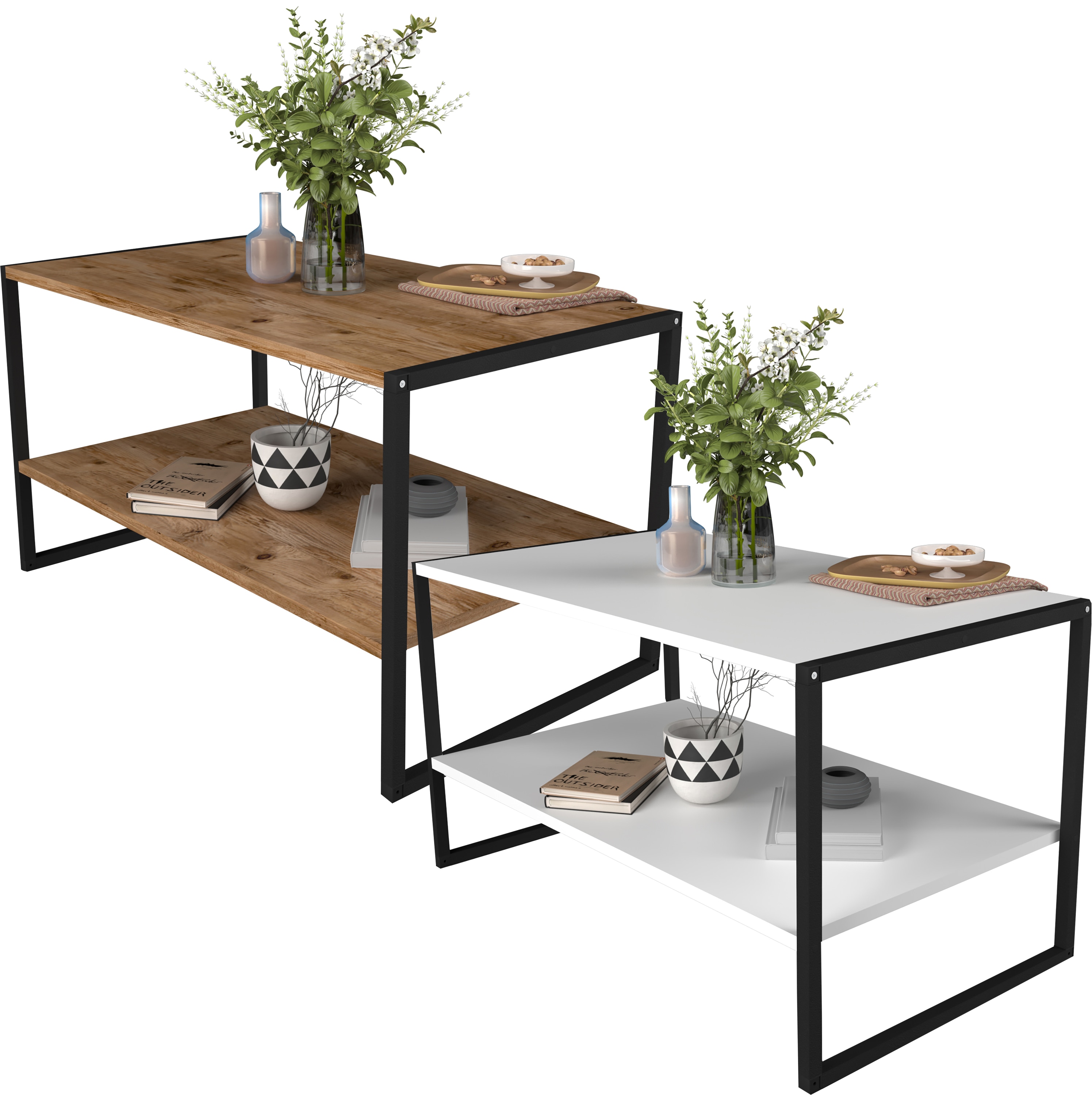 VCM Holz Beistelltisch | Couchtisch im schlichten Industriestyle | Ma&szlig;e ca. H. 50 x B. 90 x T. 50 cm | Wohnzimmertisch | Kaffeetisch - Insasi L - Bild 1