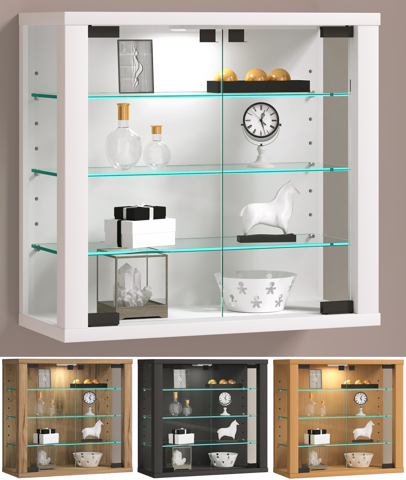 VCM Glasvitrine hängend Vitrine Glas mit ESG-Sicherheitsglas Maße: H. 40 x B. 43 x T. 18 cm Hängevitrine Glas Modern und platzsparend Glas Vitrinenschrank - Vitrosa S