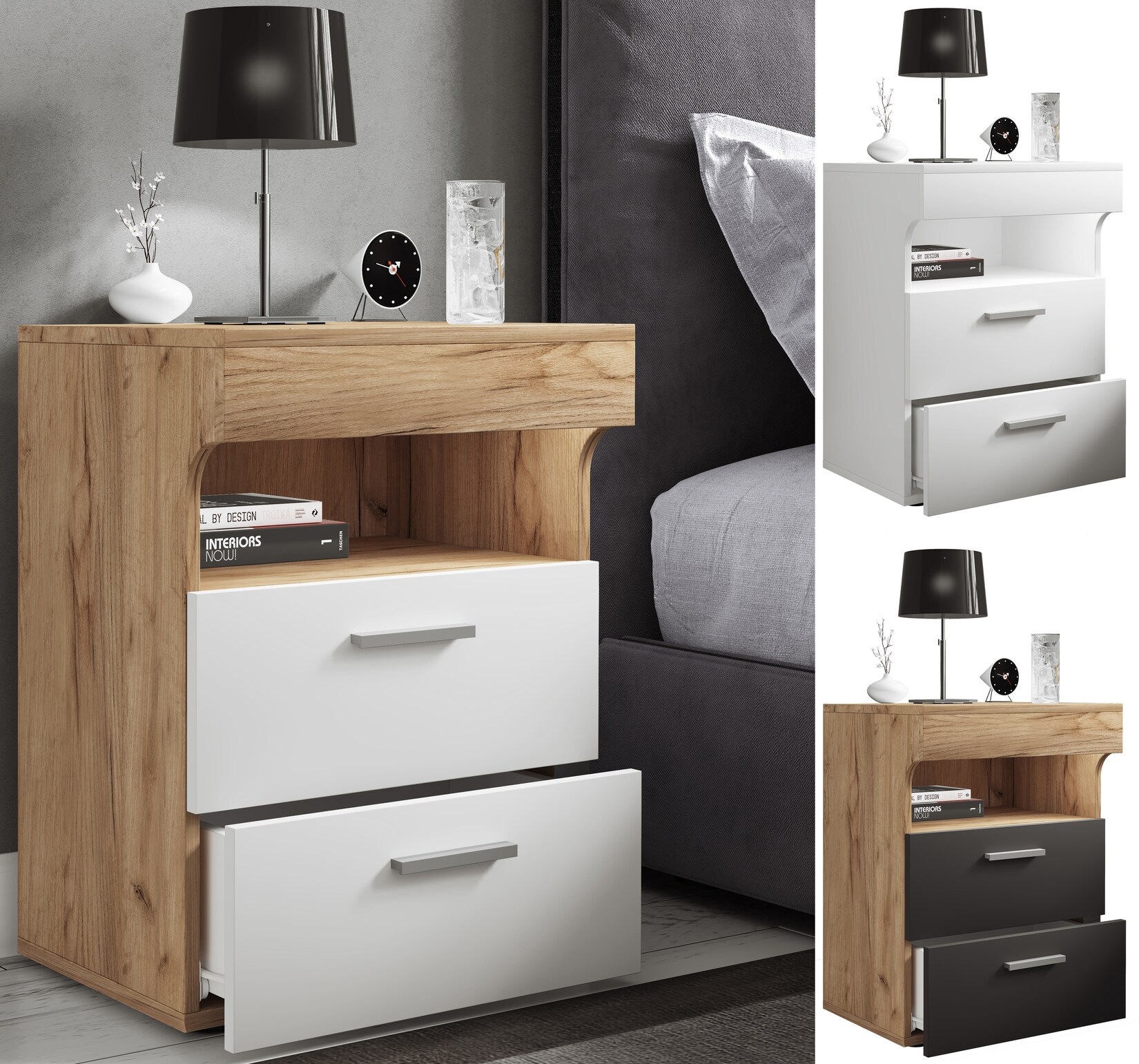 VCM Nachtschrank   Beistelltisch mit zwei Schubladen   Nachttisch   Maße ca. H. 61 x B. 45 x T. 39 cm – Slepal L | 04051814427220