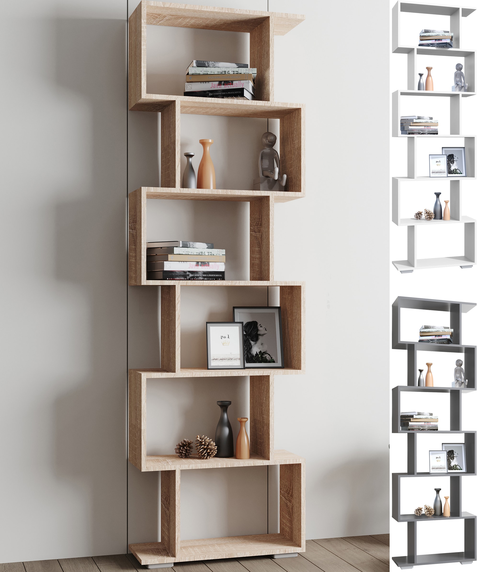 VCM Holz Raumteiler Stand Regal B&uuml;cherregal Deko B&uuml;cher 6 F&auml;cher Standregal Palusa L - Bild 1
