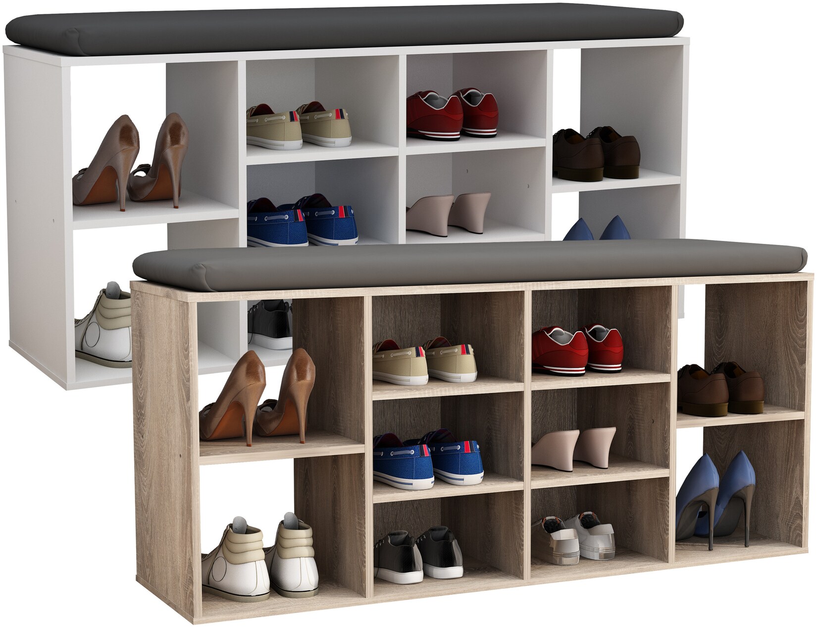 VCM Holz Schuhregal Maße ca. H. 50 x B. 104 x T. 30 cm Schuhkommode mit 10 Fächer Schuhschrank - Hinsol S